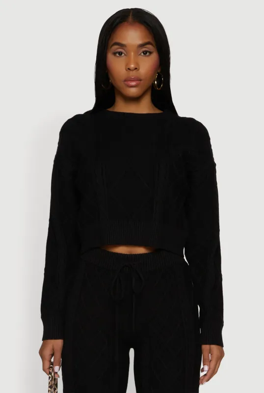 Cable Knit Cropped Pullover Sweater sold by Rainbow