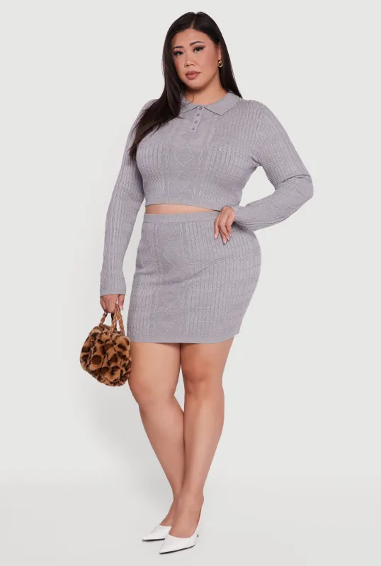 Plus Size High Waisted Cable Knit Mini Skirt sold by Rainbow
