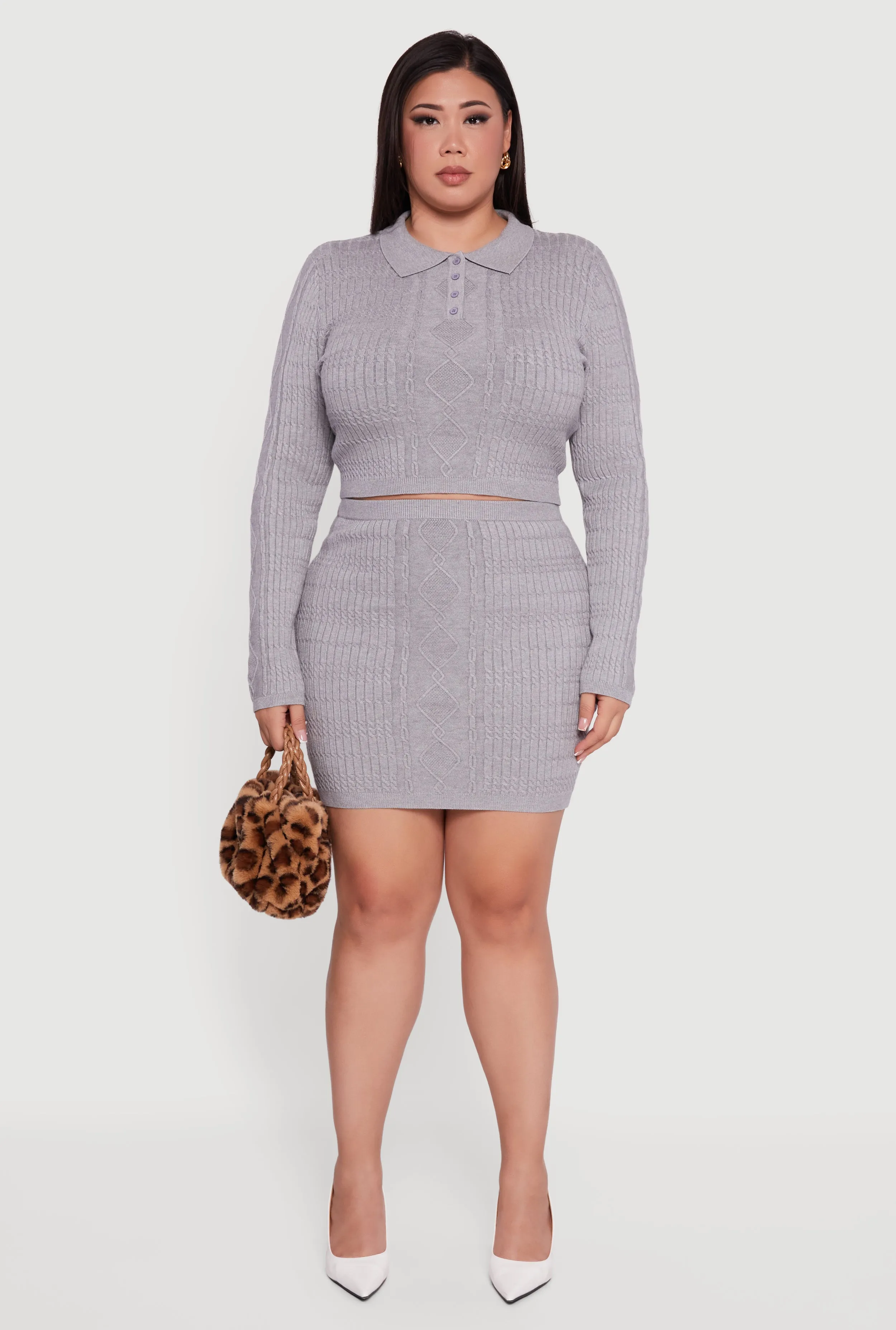 Plus Size High Waisted Cable Knit Mini Skirt sold by Rainbow product image thumbnail 2