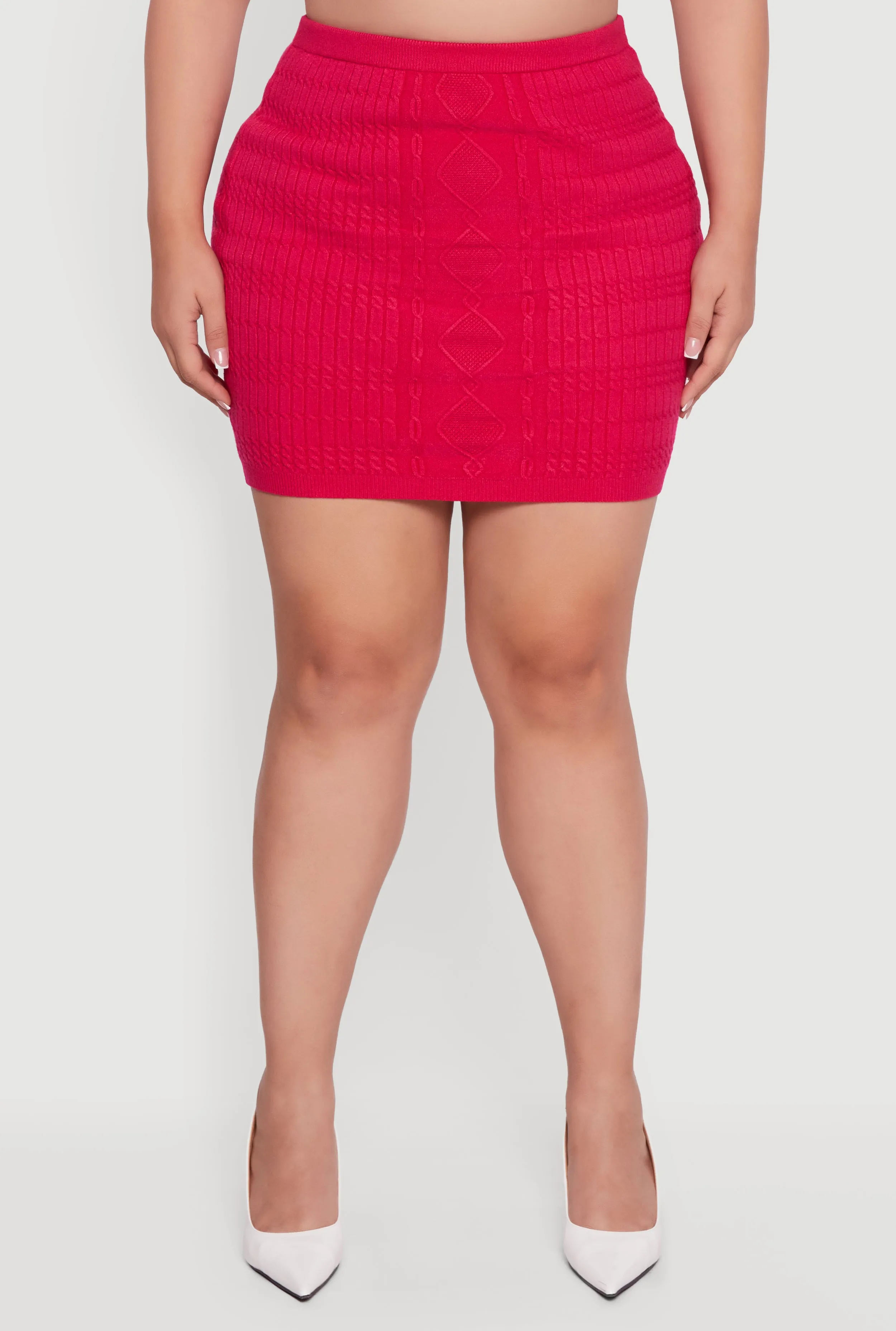 Plus Size High Waisted Cable Knit Mini Skirt sold by Rainbow product image thumbnail 3