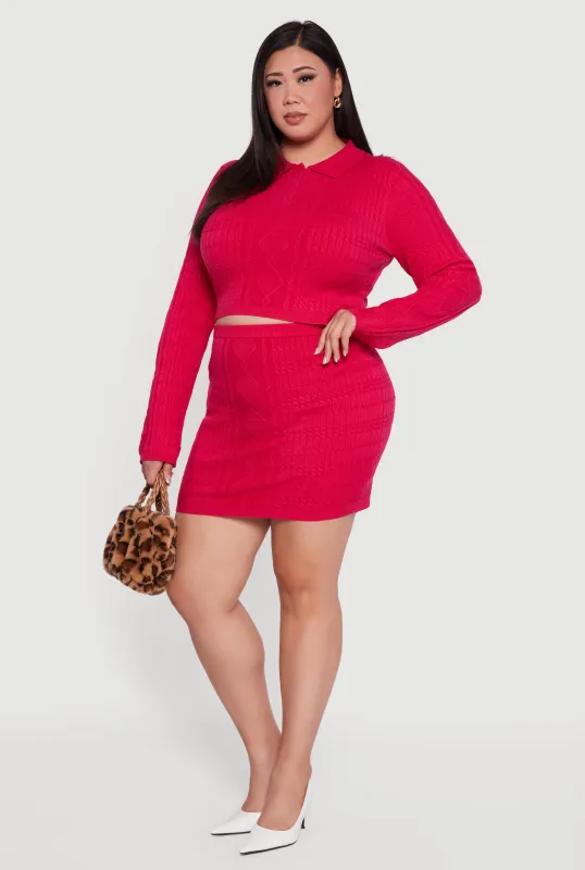 Plus Size High Waisted Cable Knit Mini Skirt sold by Rainbow