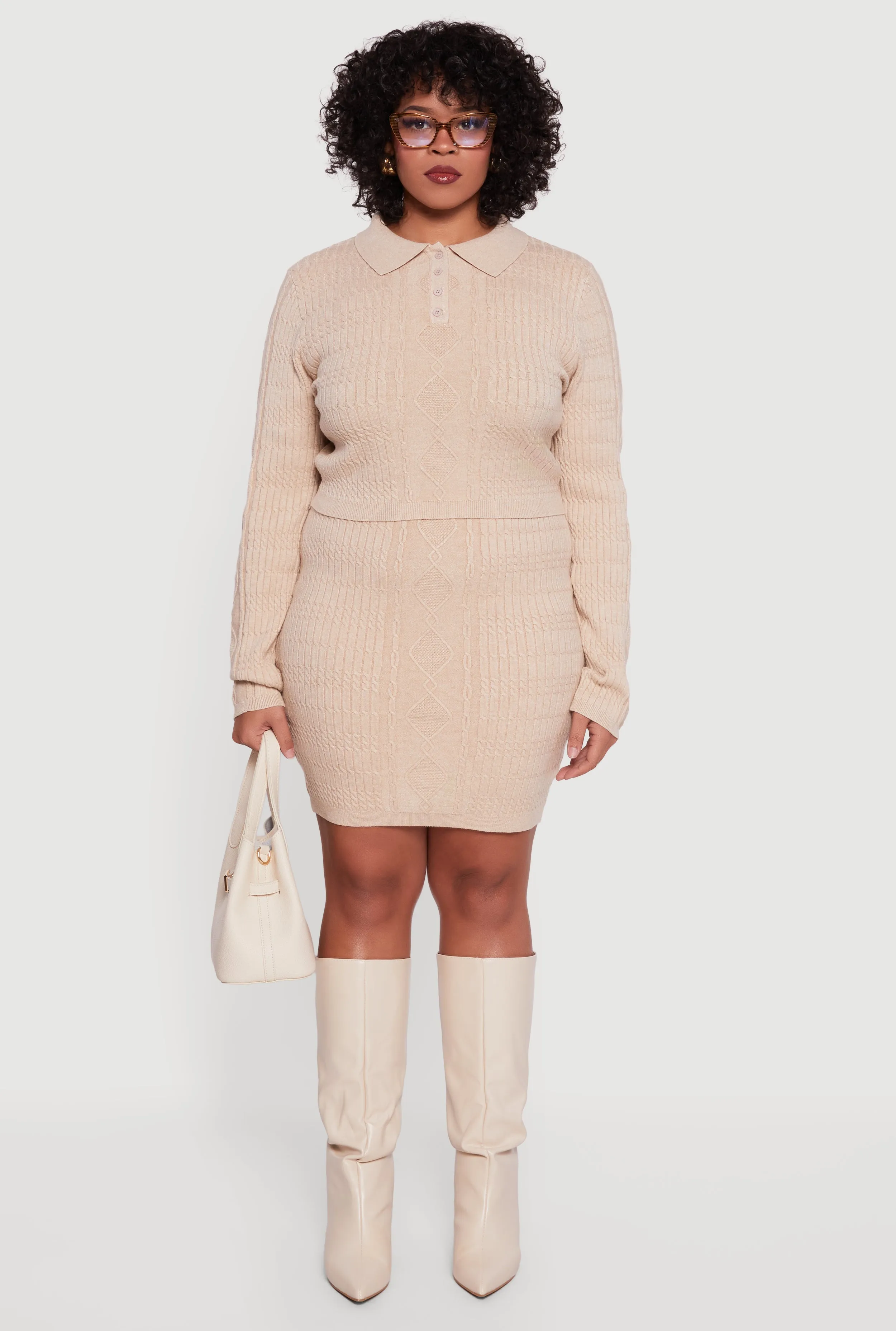 Plus Size High Waisted Cable Knit Mini Skirt sold by Rainbow product image thumbnail 2