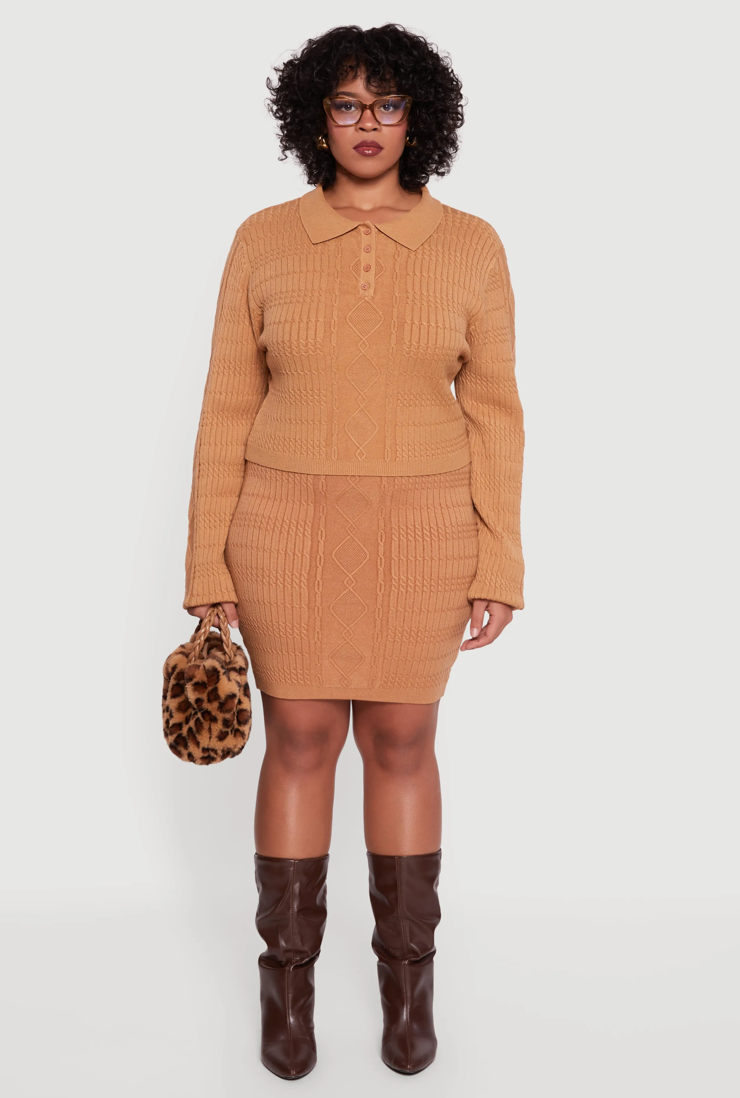 Plus Size High Waisted Cable Knit Mini Skirt sold by Rainbow product image thumbnail 2