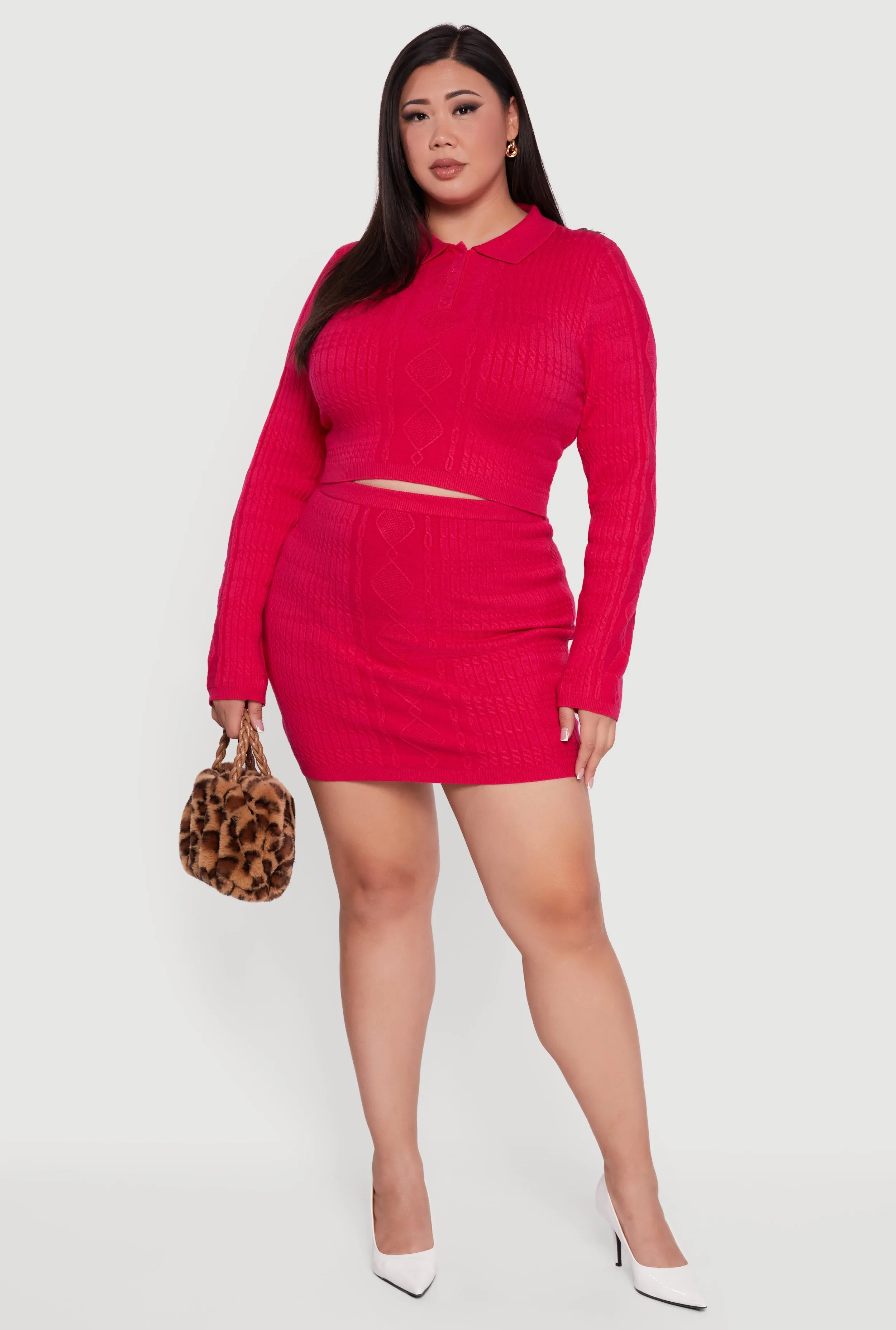 Plus Size Long Sleeve Polo Collar Cable Knit Sweater sold by Rainbow product image thumbnail 2