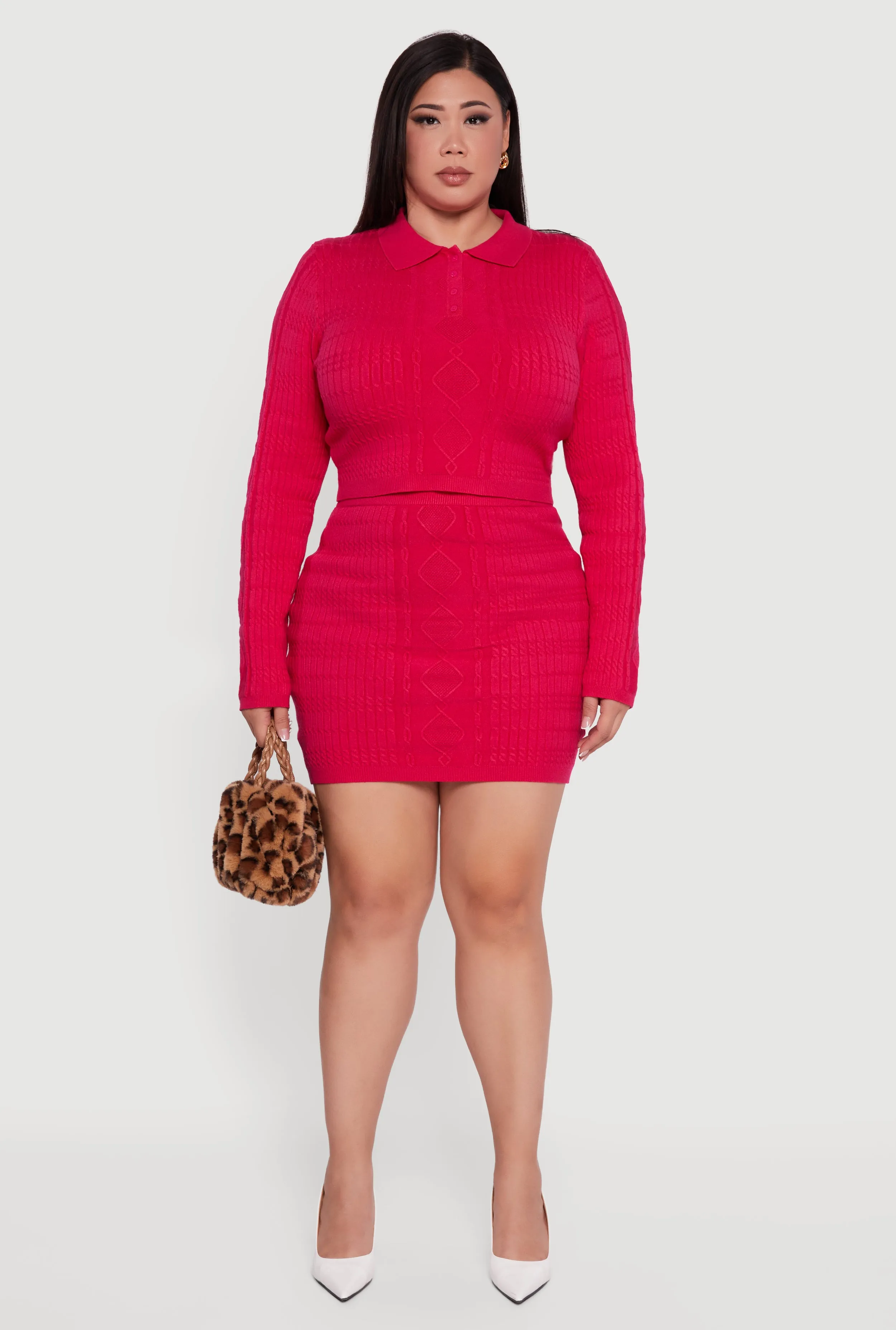 Plus Size Long Sleeve Polo Collar Cable Knit Sweater sold by Rainbow product image thumbnail 3