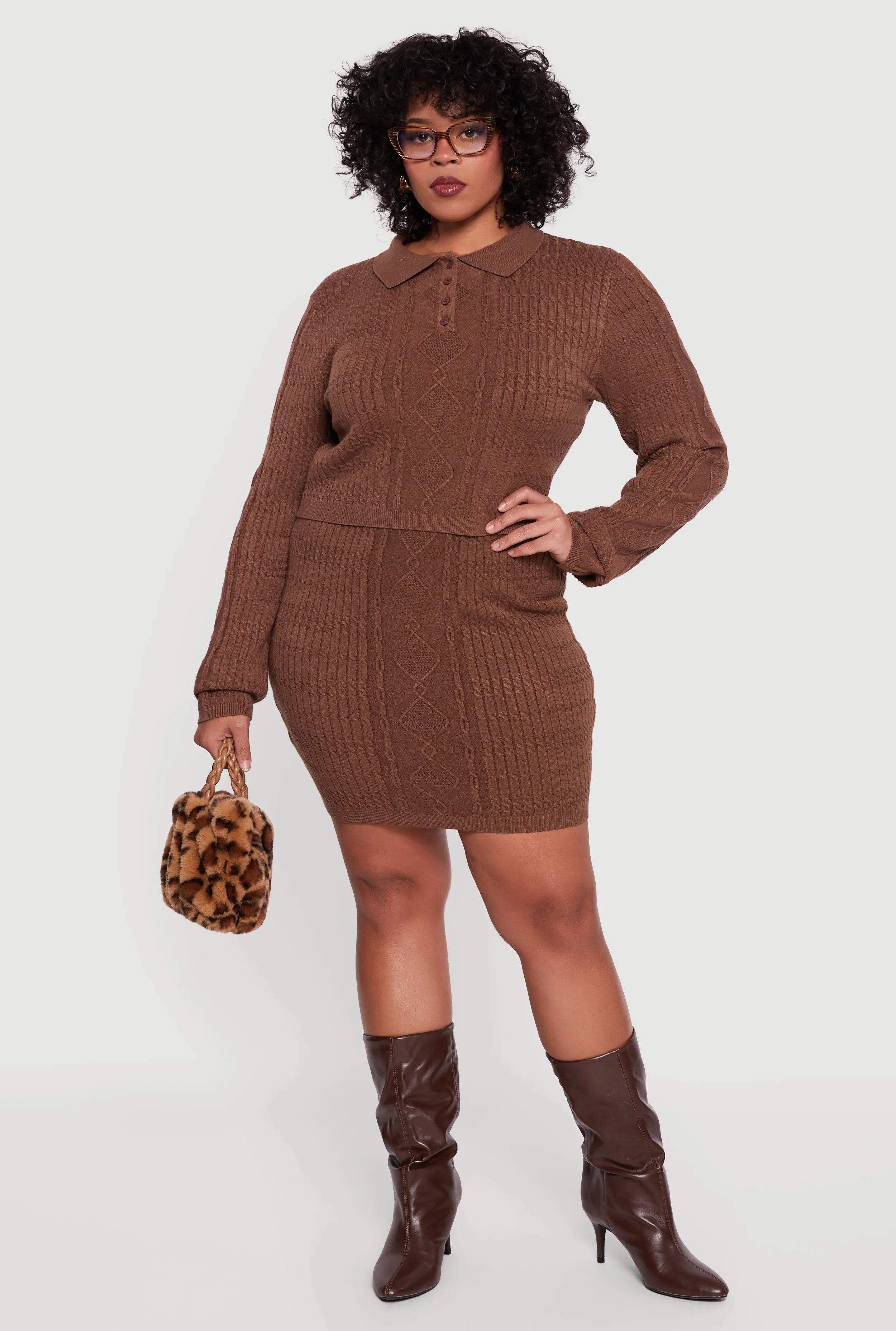 Plus Size High Waisted Cable Knit Mini Skirt sold by Rainbow