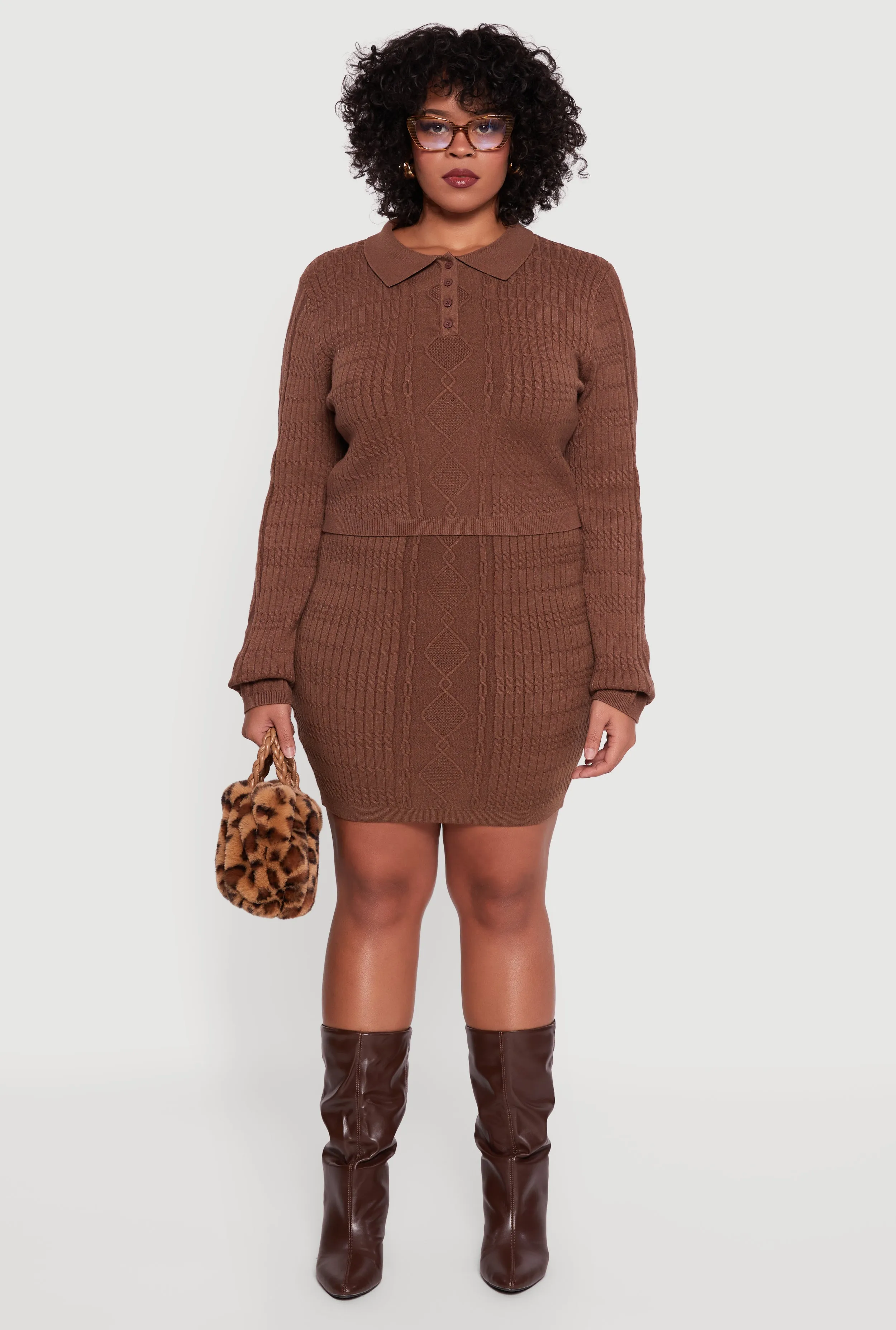 Plus Size High Waisted Cable Knit Mini Skirt sold by Rainbow product image thumbnail 2