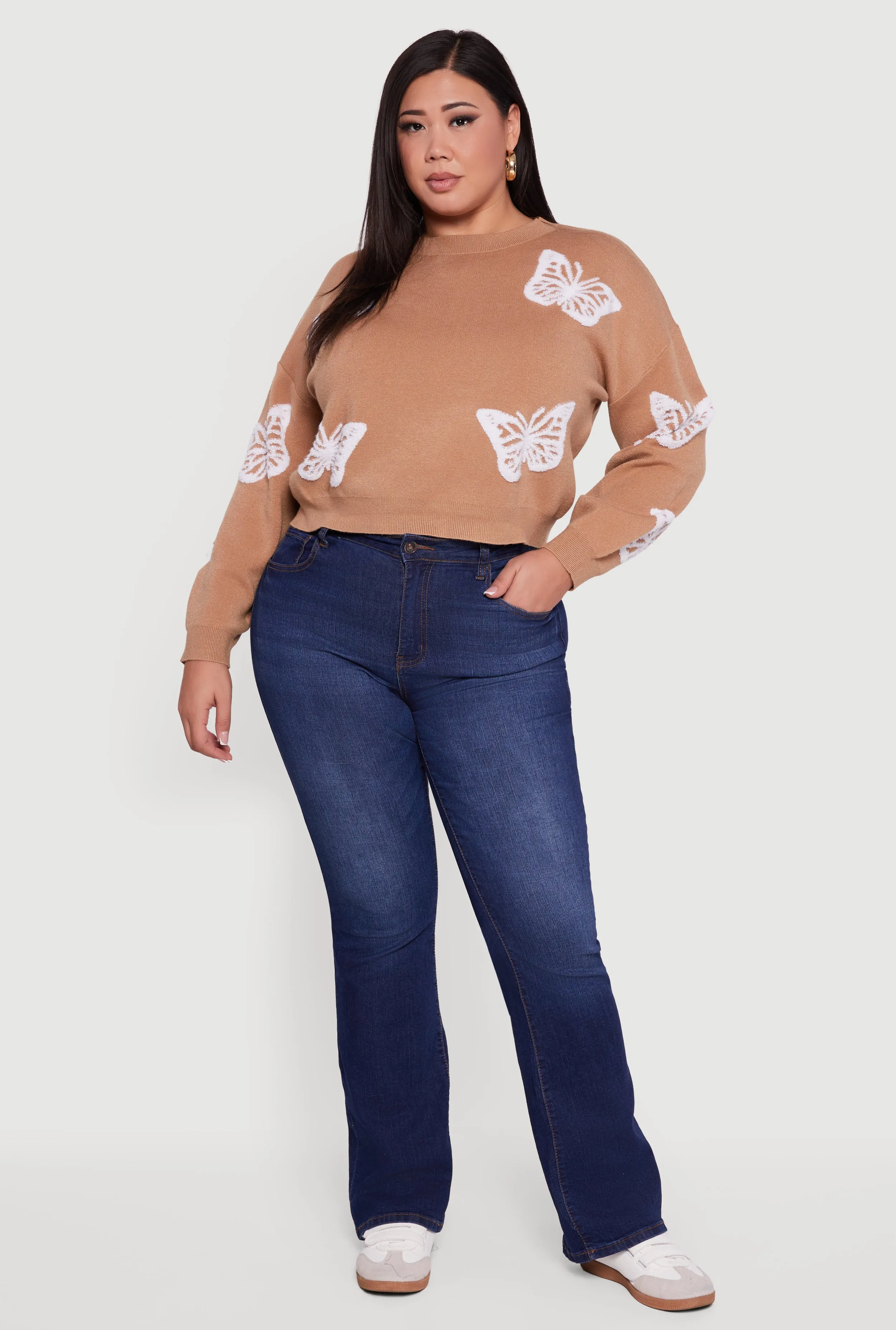 Plus Size Butterfly Tufted Knit Crew Neck Sweater sold by Rainbow product image thumbnail 2