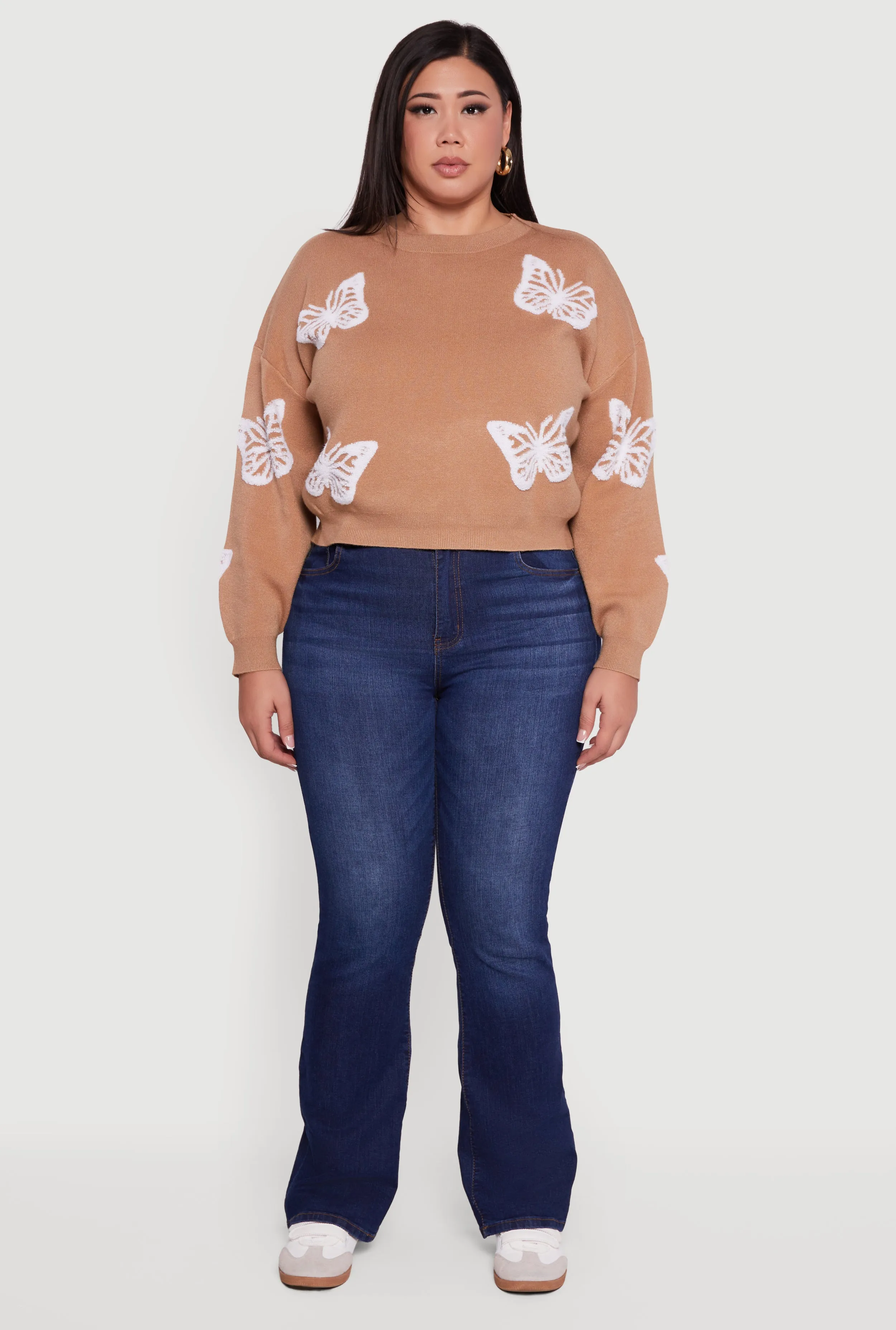 Plus Size Butterfly Tufted Knit Crew Neck Sweater sold by Rainbow product image thumbnail 3