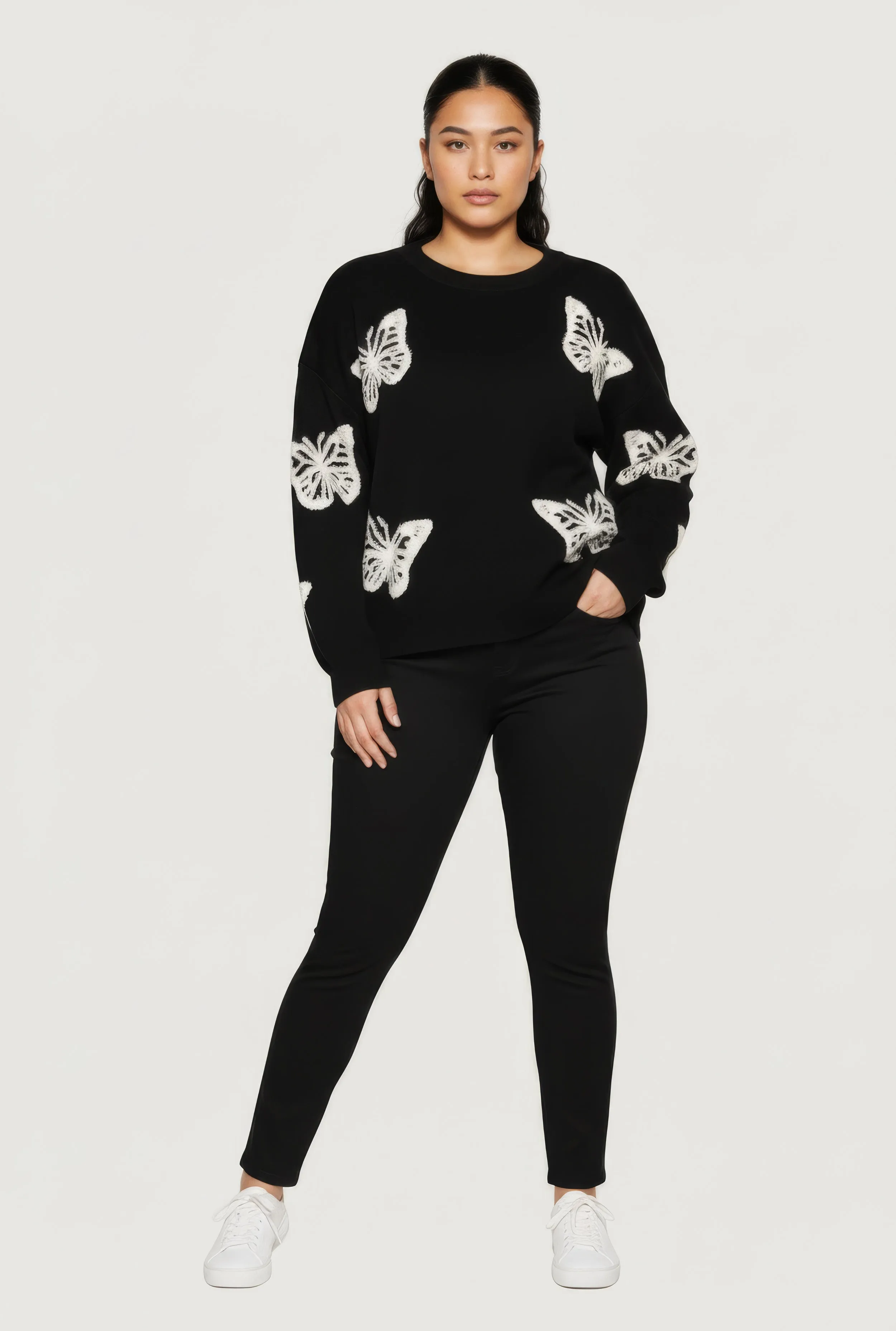 Plus Size Butterfly Tufted Knit Crew Neck Sweater sold by Rainbow product image thumbnail 3