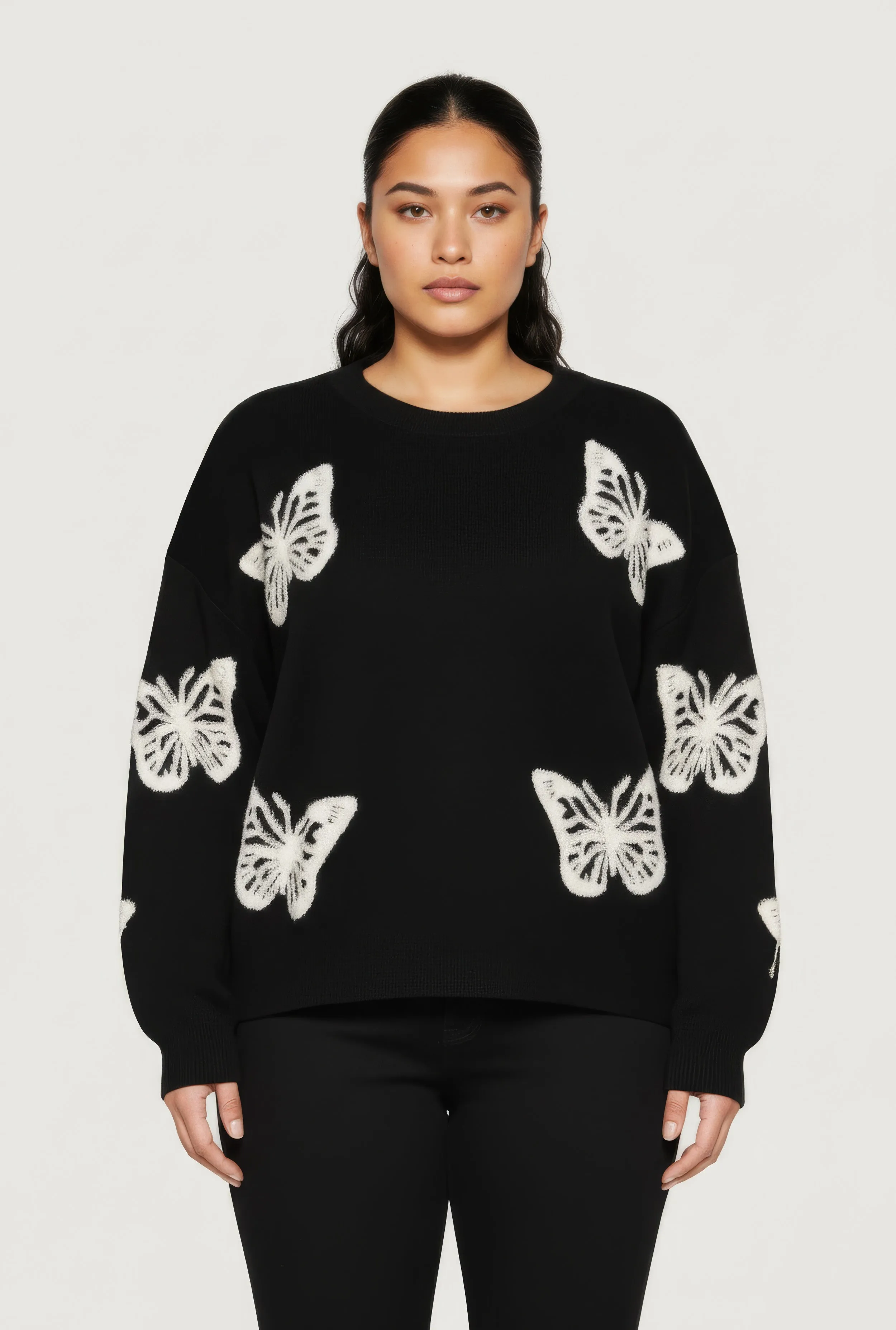Plus Size Butterfly Tufted Knit Crew Neck Sweater sold by Rainbow product image thumbnail 2