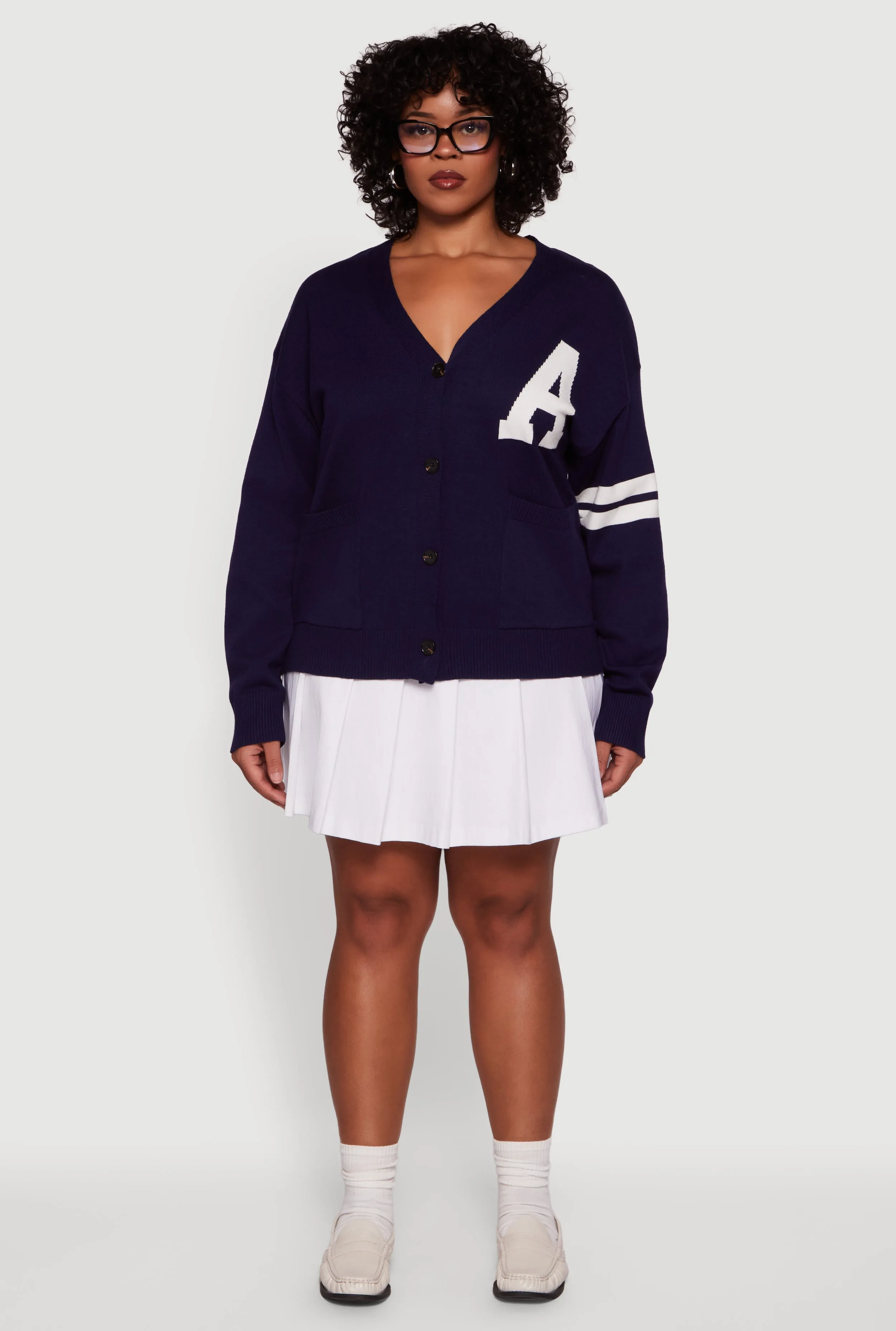 Plus Size A Initial Button Front Varsity Cardigan sold by Rainbow product image thumbnail 3