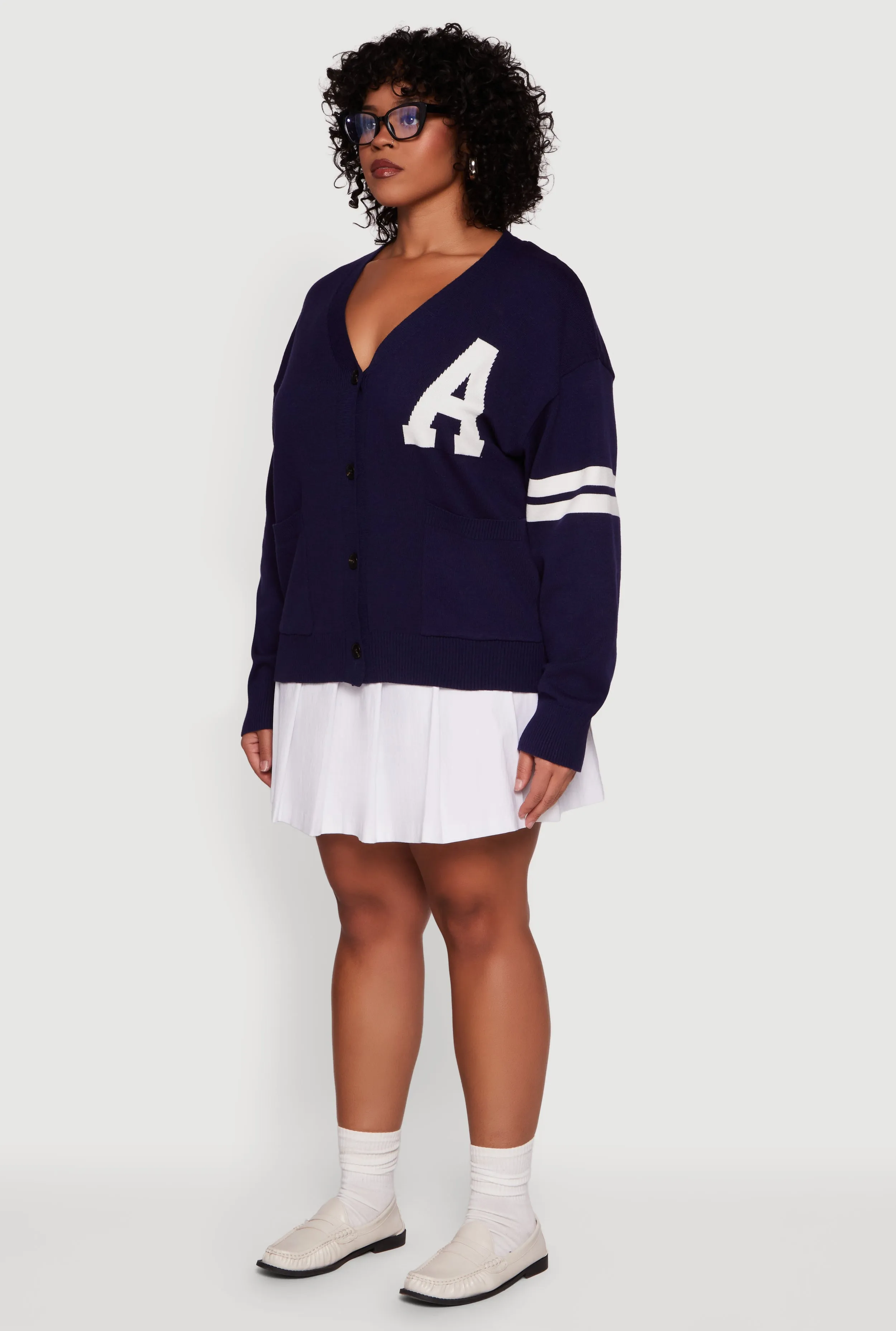 Plus Size A Initial Button Front Varsity Cardigan sold by Rainbow product image thumbnail 5