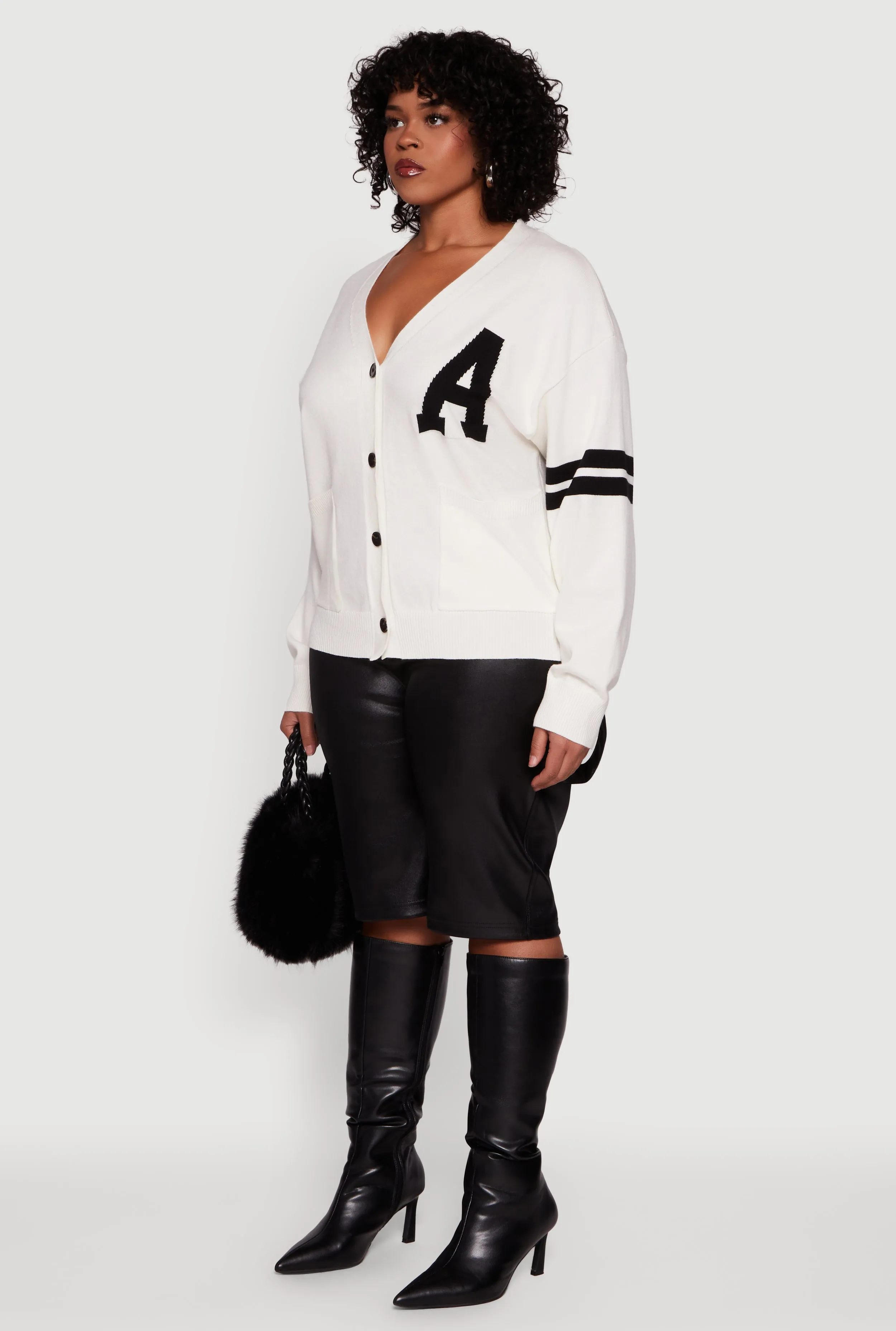 Plus Size A Initial Button Front Varsity Cardigan sold by Rainbow product image thumbnail 5