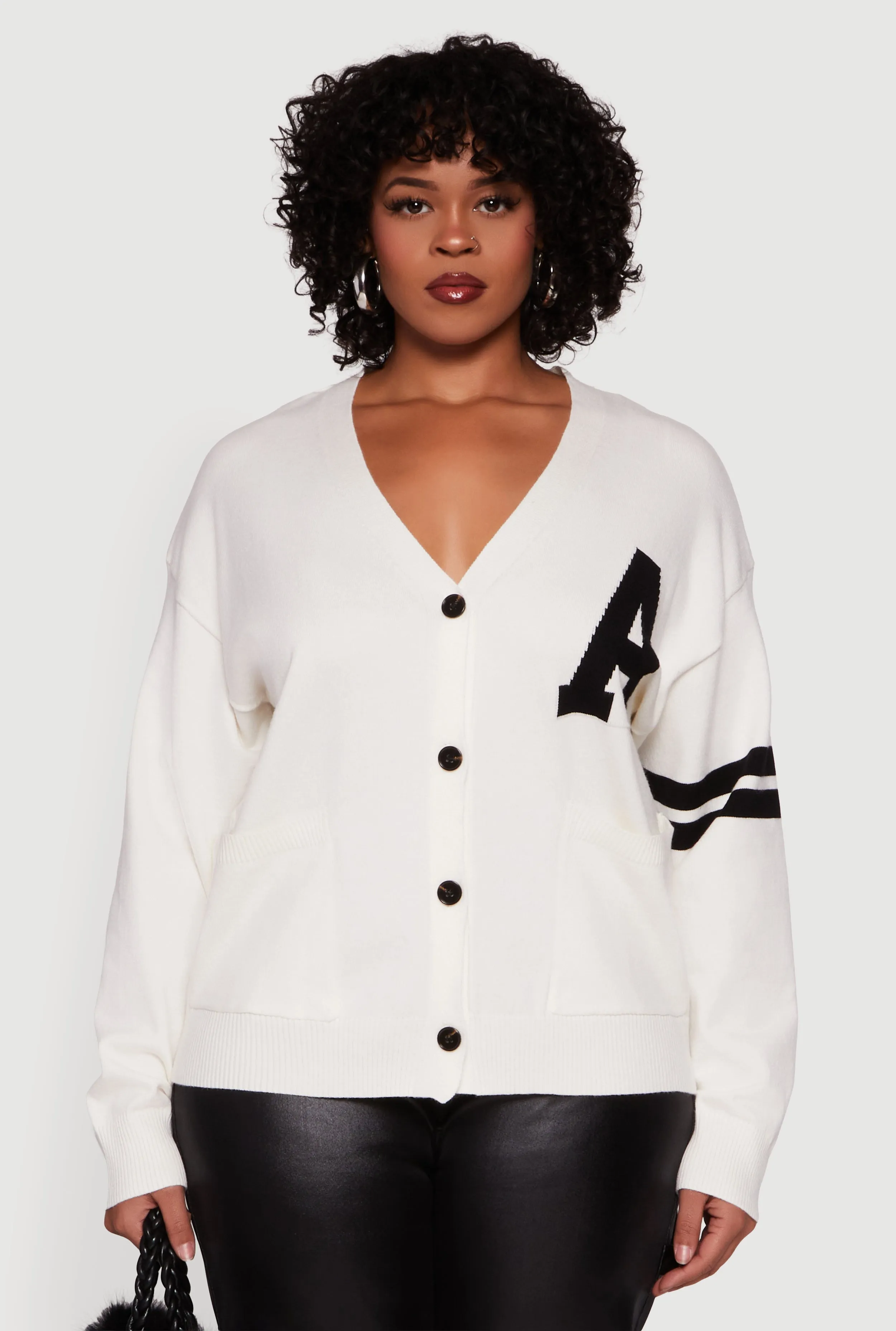 Plus Size A Initial Button Front Varsity Cardigan sold by Rainbow product image thumbnail 2