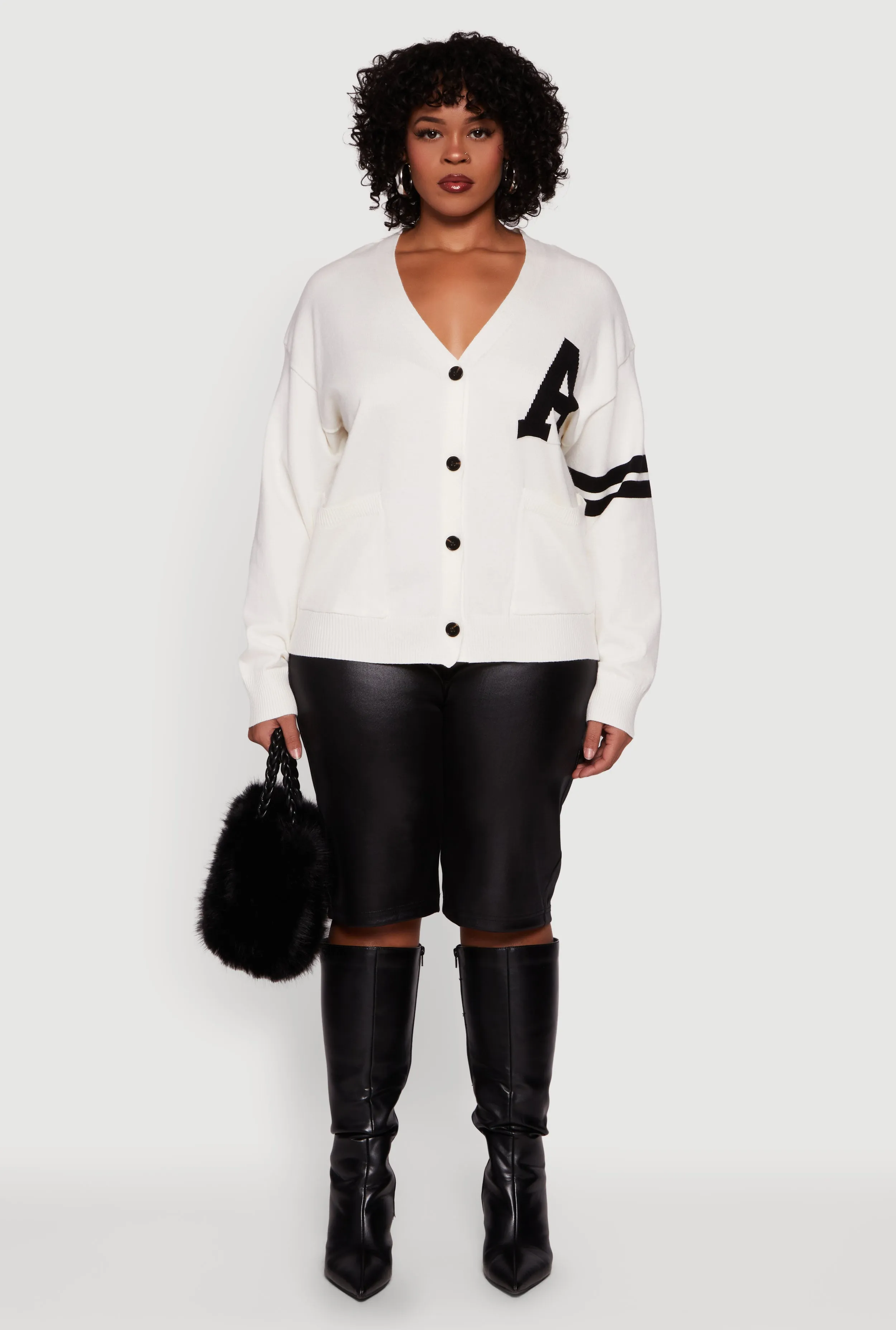 Plus Size A Initial Button Front Varsity Cardigan sold by Rainbow product image thumbnail 3