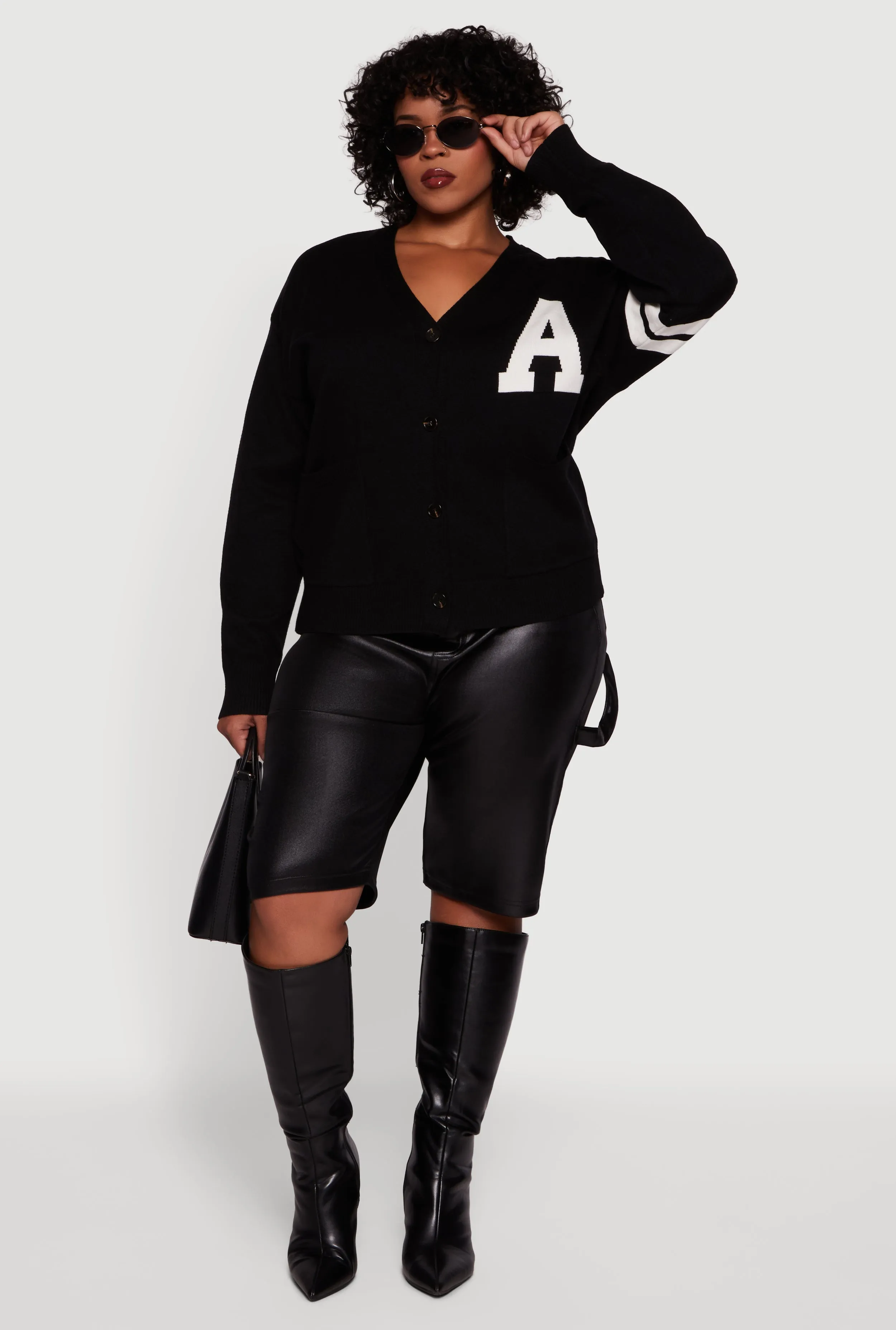 Plus Size A Initial Button Front Varsity Cardigan sold by Rainbow product image thumbnail 3