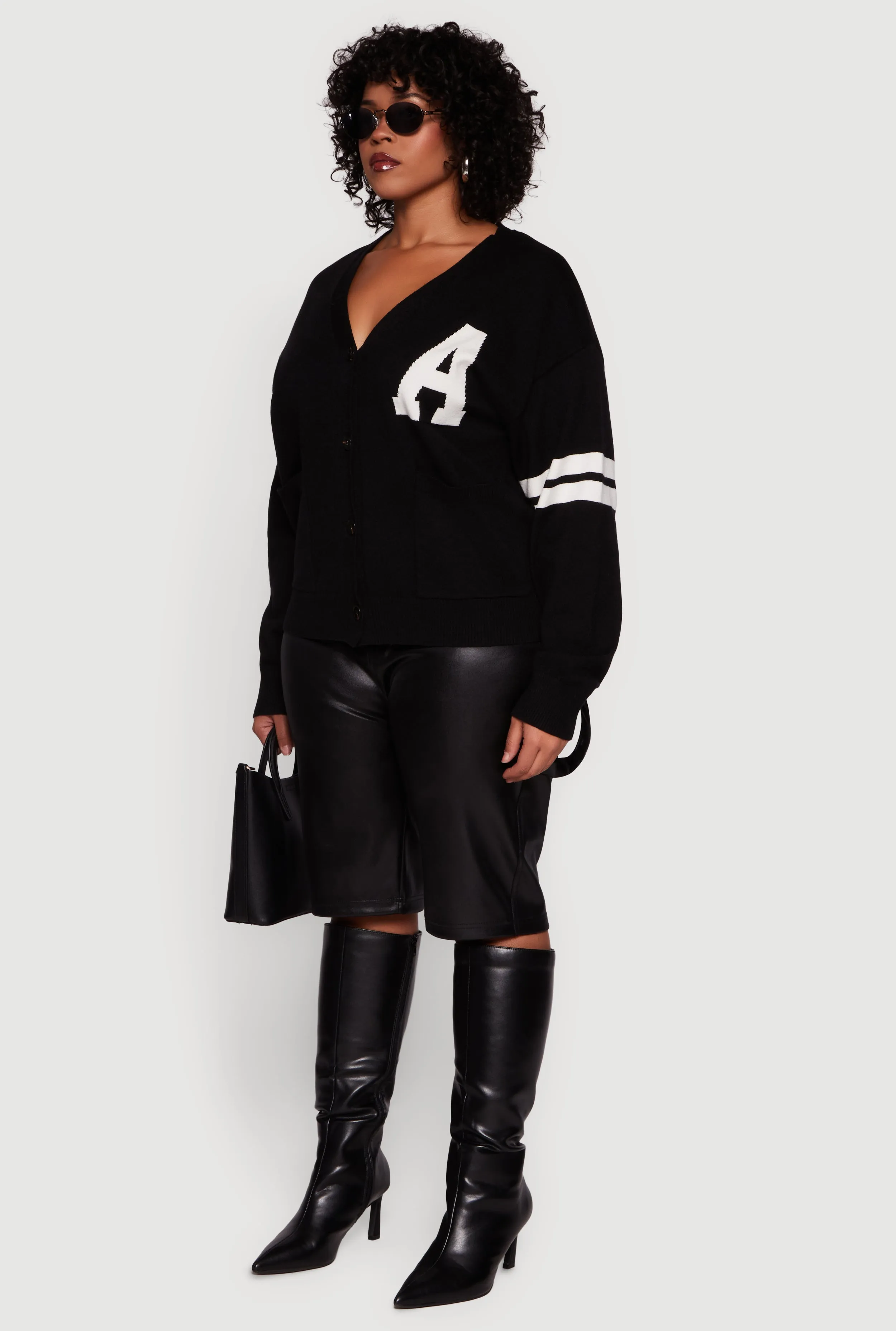 Plus Size A Initial Button Front Varsity Cardigan sold by Rainbow product image thumbnail 5