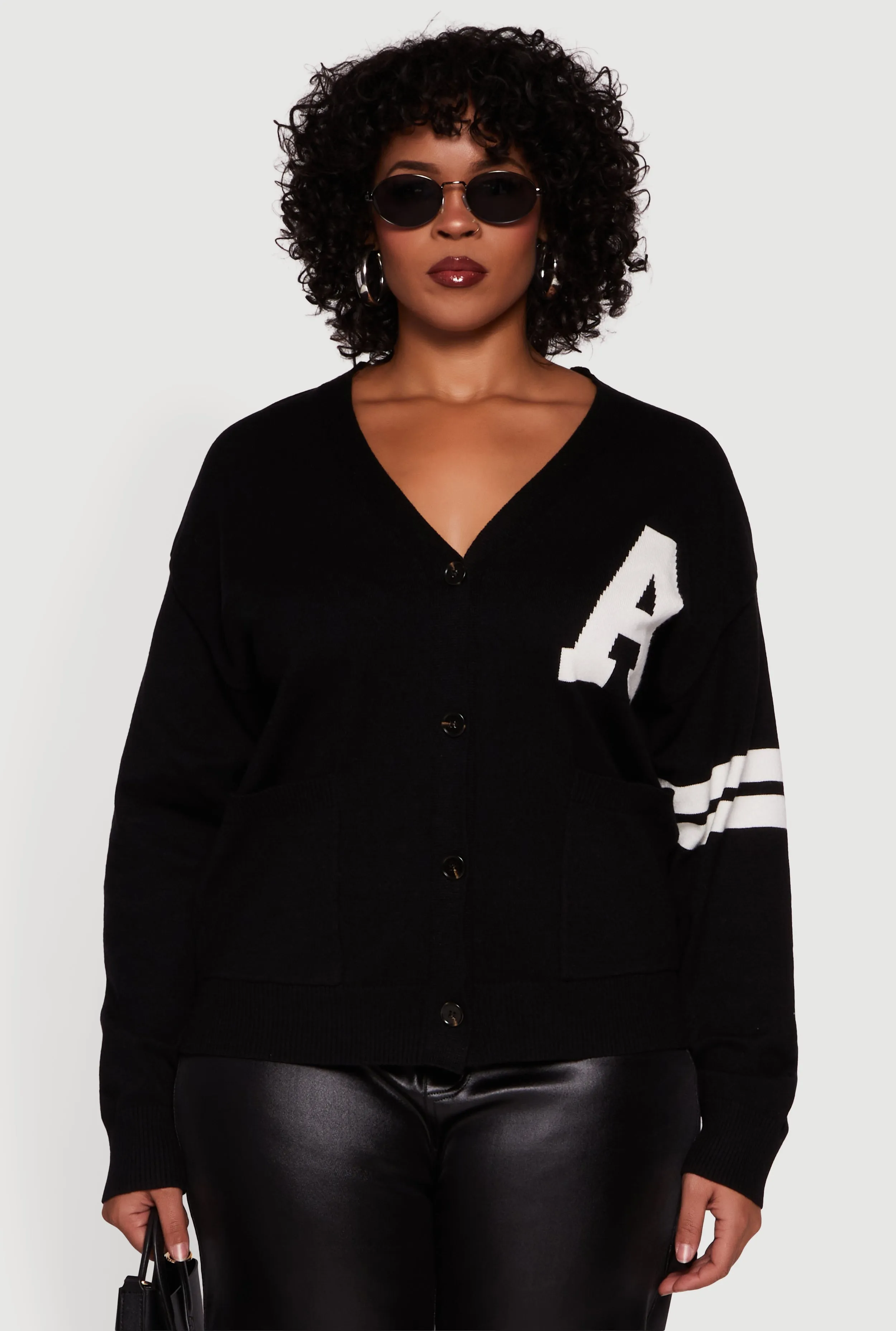Plus Size A Initial Button Front Varsity Cardigan sold by Rainbow product image thumbnail 2