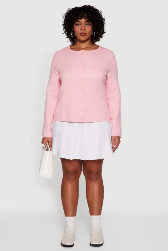 Plus Size Long Sleeve Button Front Cardigan sold by Rainbow