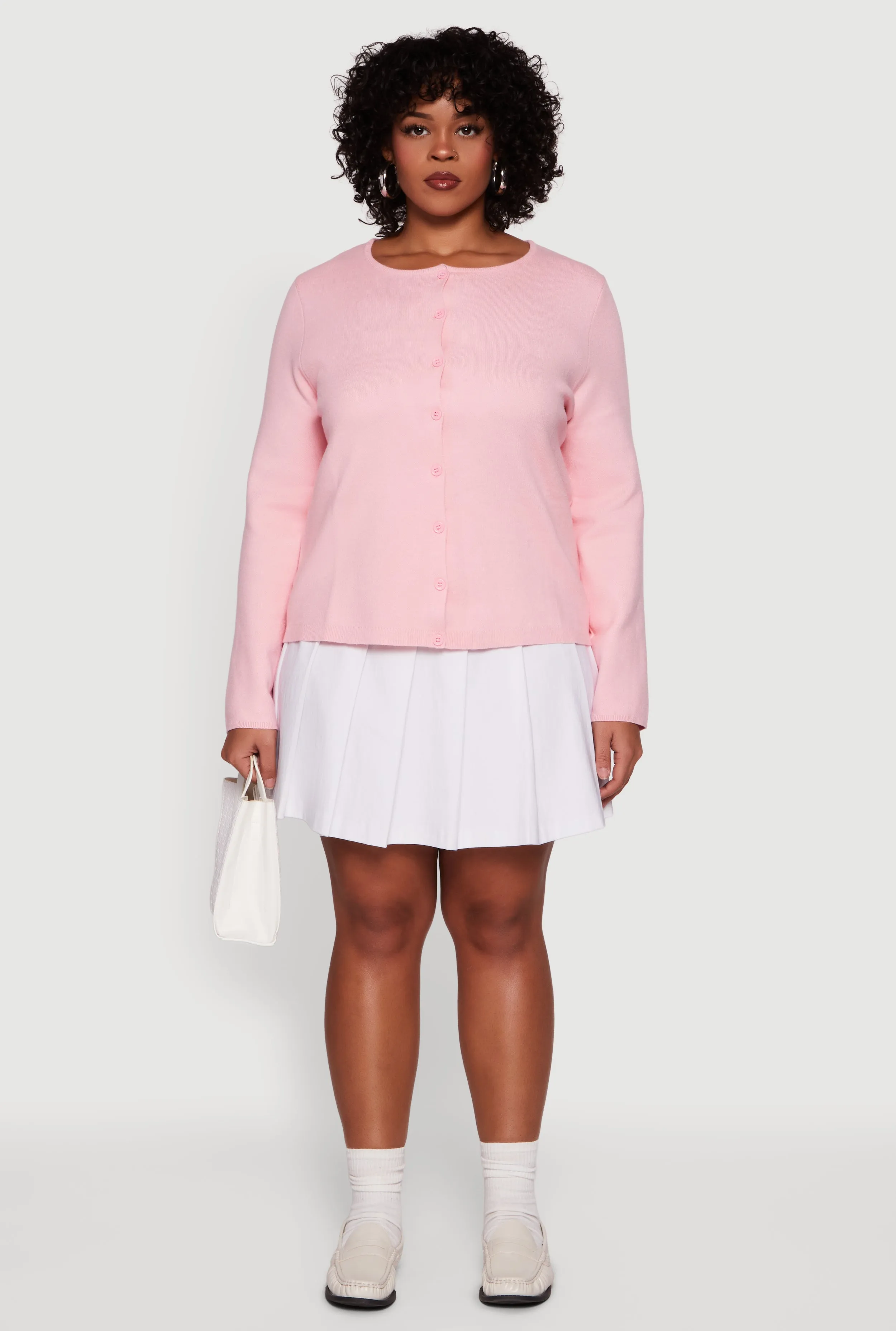 Plus Size Long Sleeve Button Front Cardigan sold by Rainbow