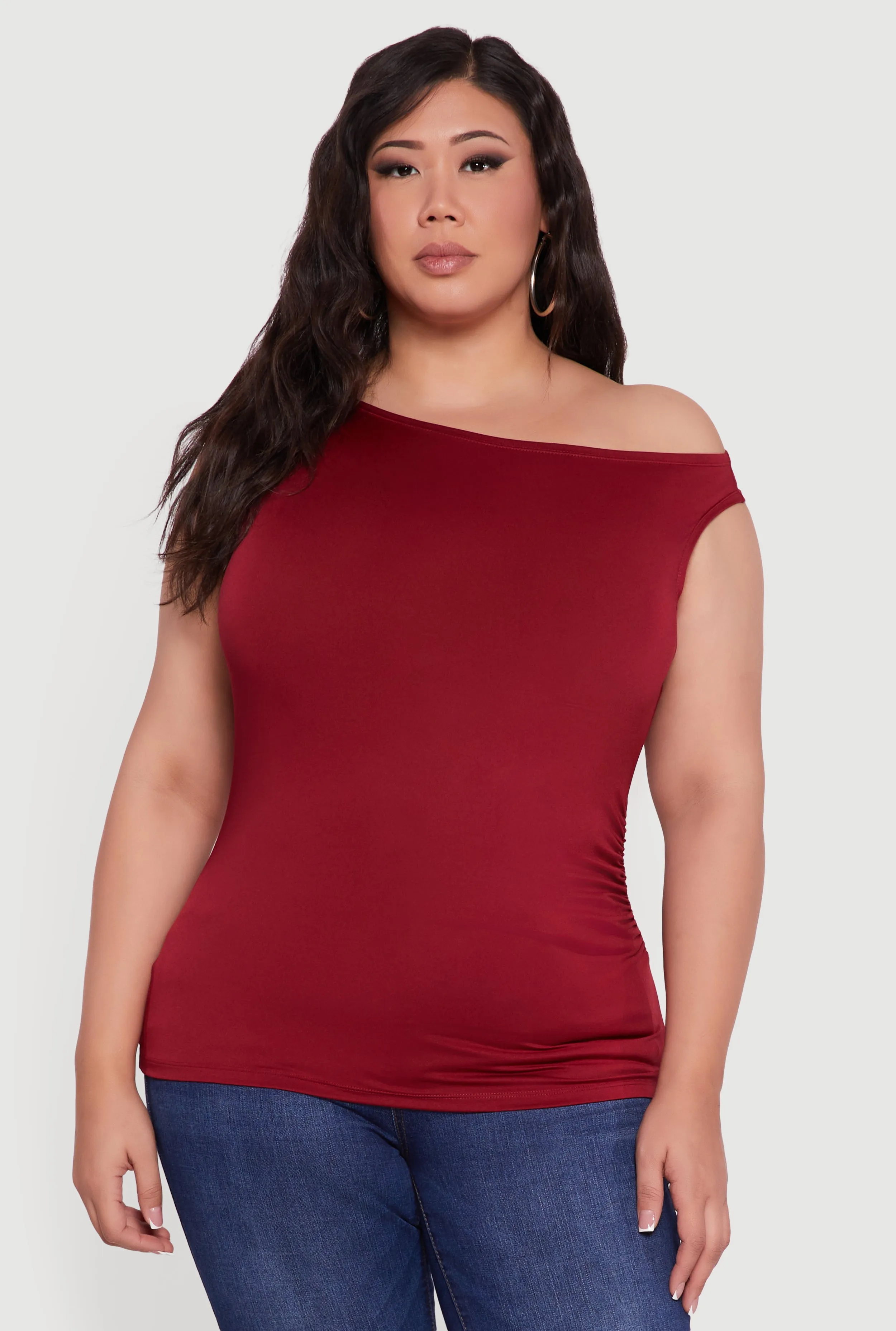 Plus Size Sleeveless Boat Neck Ruched Blouse sold by Rainbow product image thumbnail 2