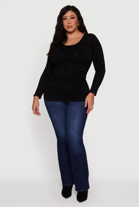 Plus Size Floral Print Scoop Neck Long Sleeve Top sold by Rainbow