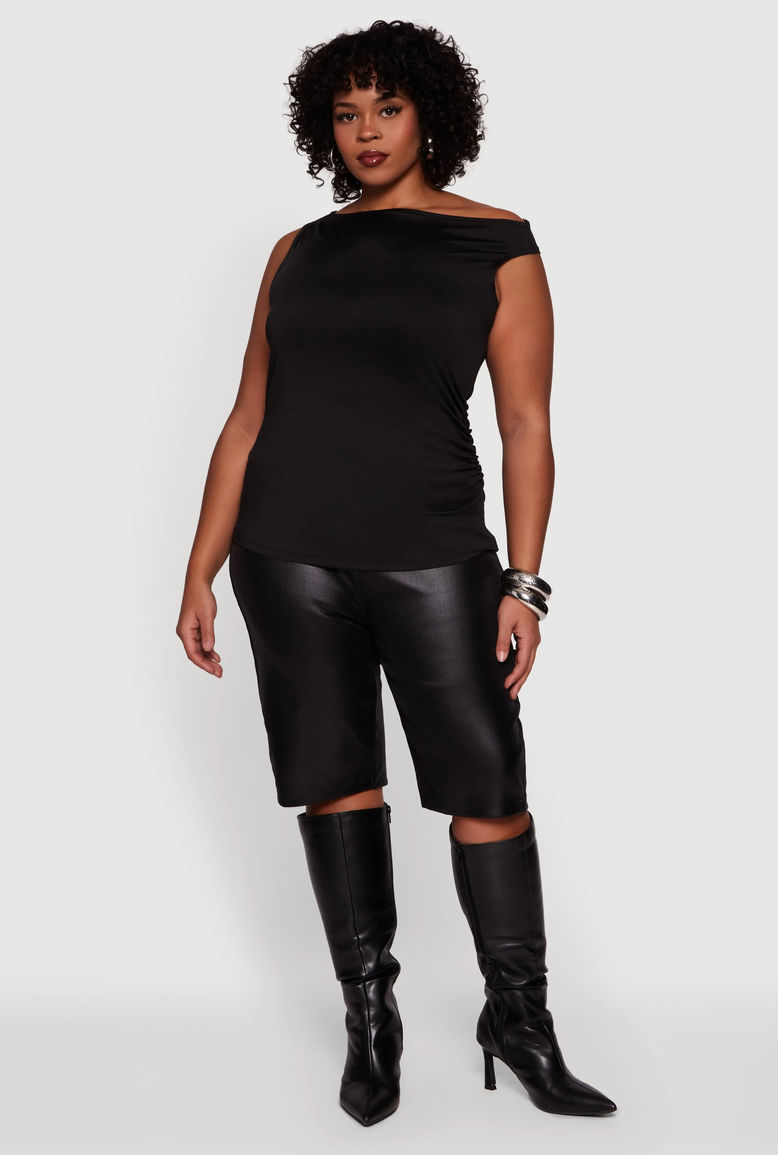 Plus Size Sleeveless Boat Neck Ruched Blouse sold by Rainbow