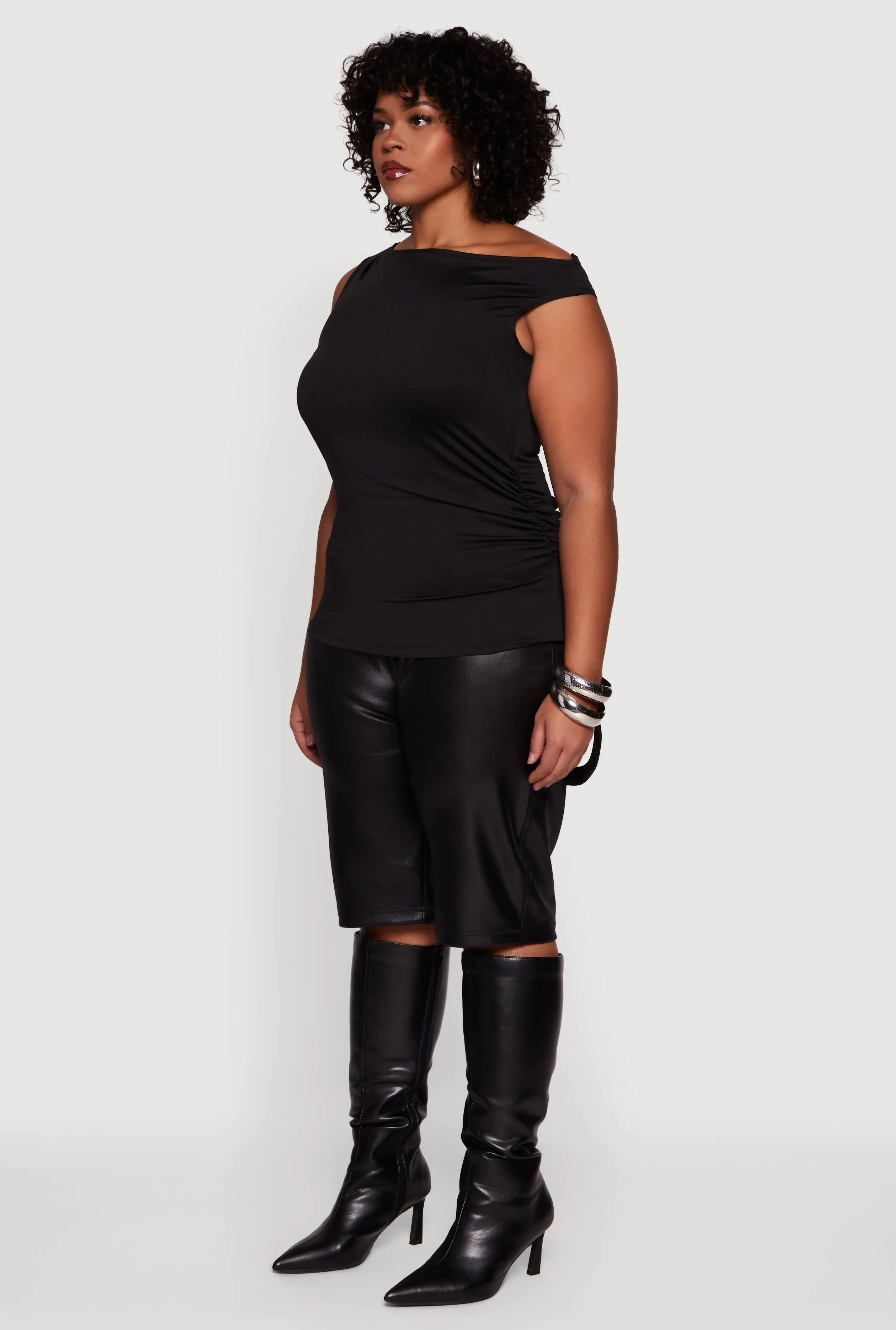 Plus Size Sleeveless Boat Neck Ruched Blouse sold by Rainbow product image thumbnail 5