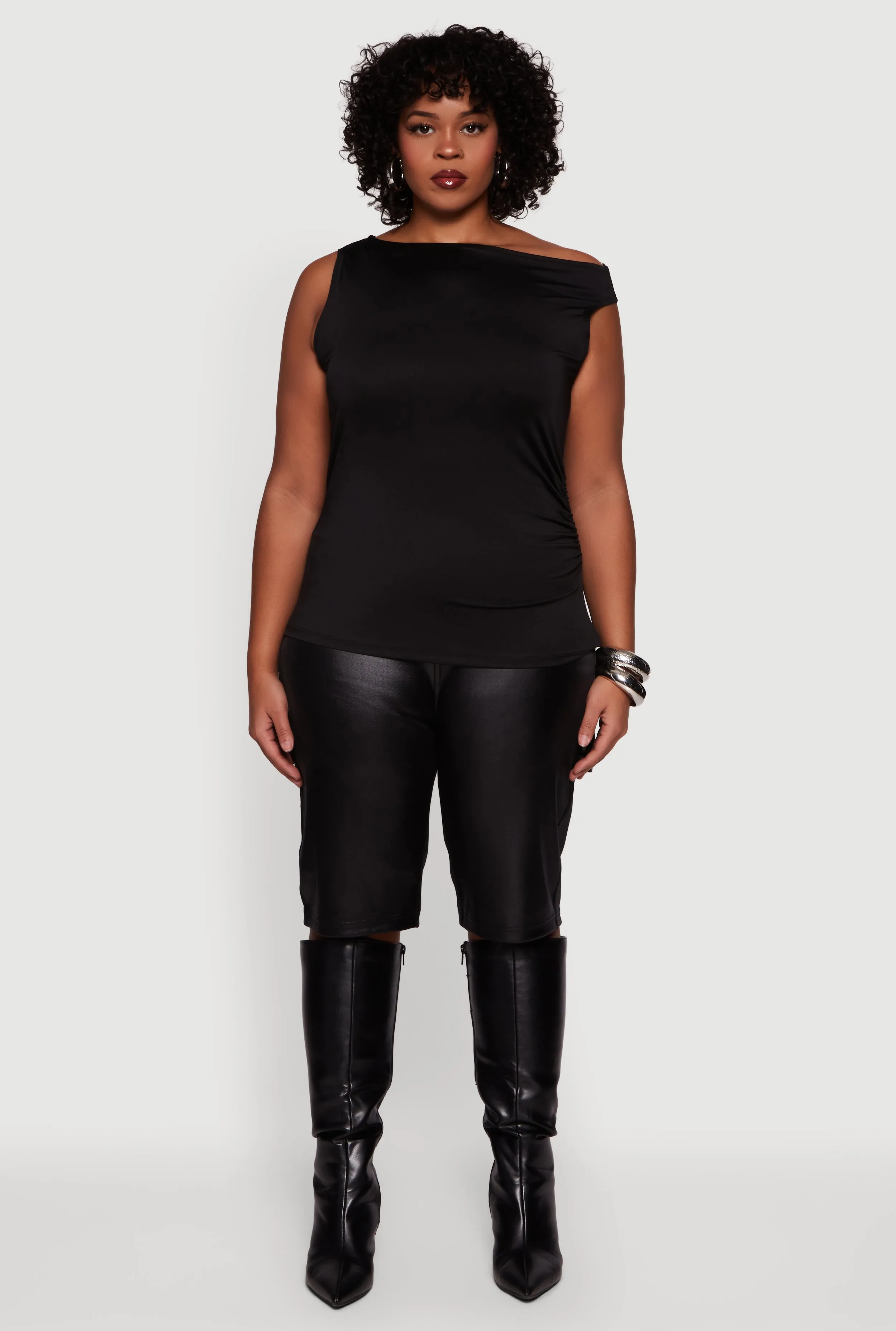 Plus Size Sleeveless Boat Neck Ruched Blouse sold by Rainbow product image thumbnail 3