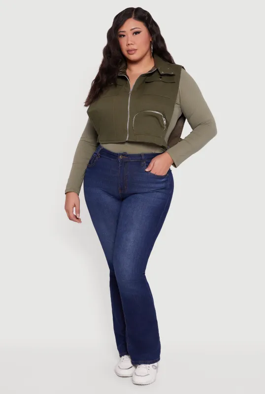 Plus Size Side Buckle Zip Front Quilted Cargo Vest sold by Rainbow