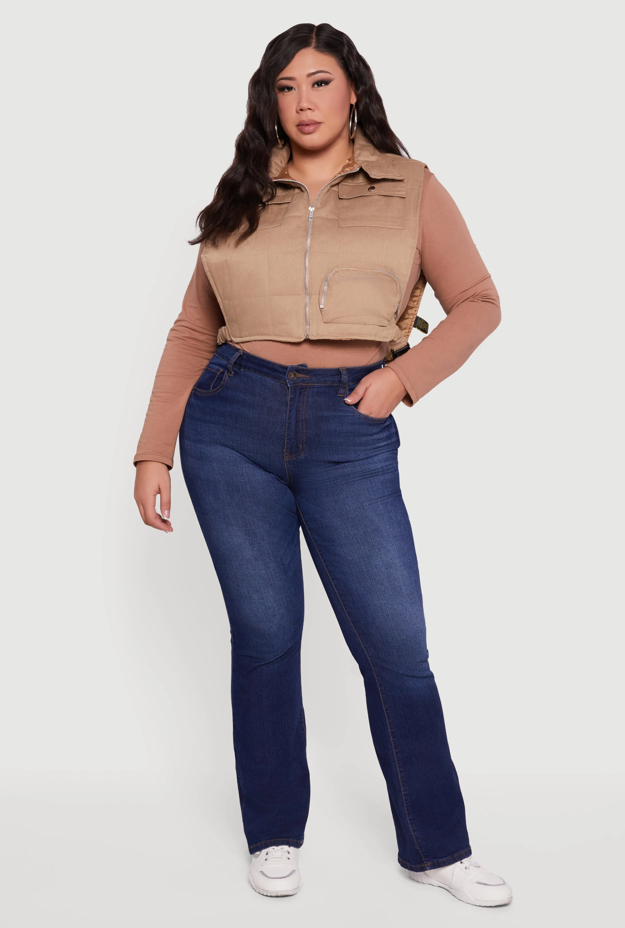 Plus Size Side Buckle Zip Front Quilted Cargo Vest sold by Rainbow product image thumbnail 2