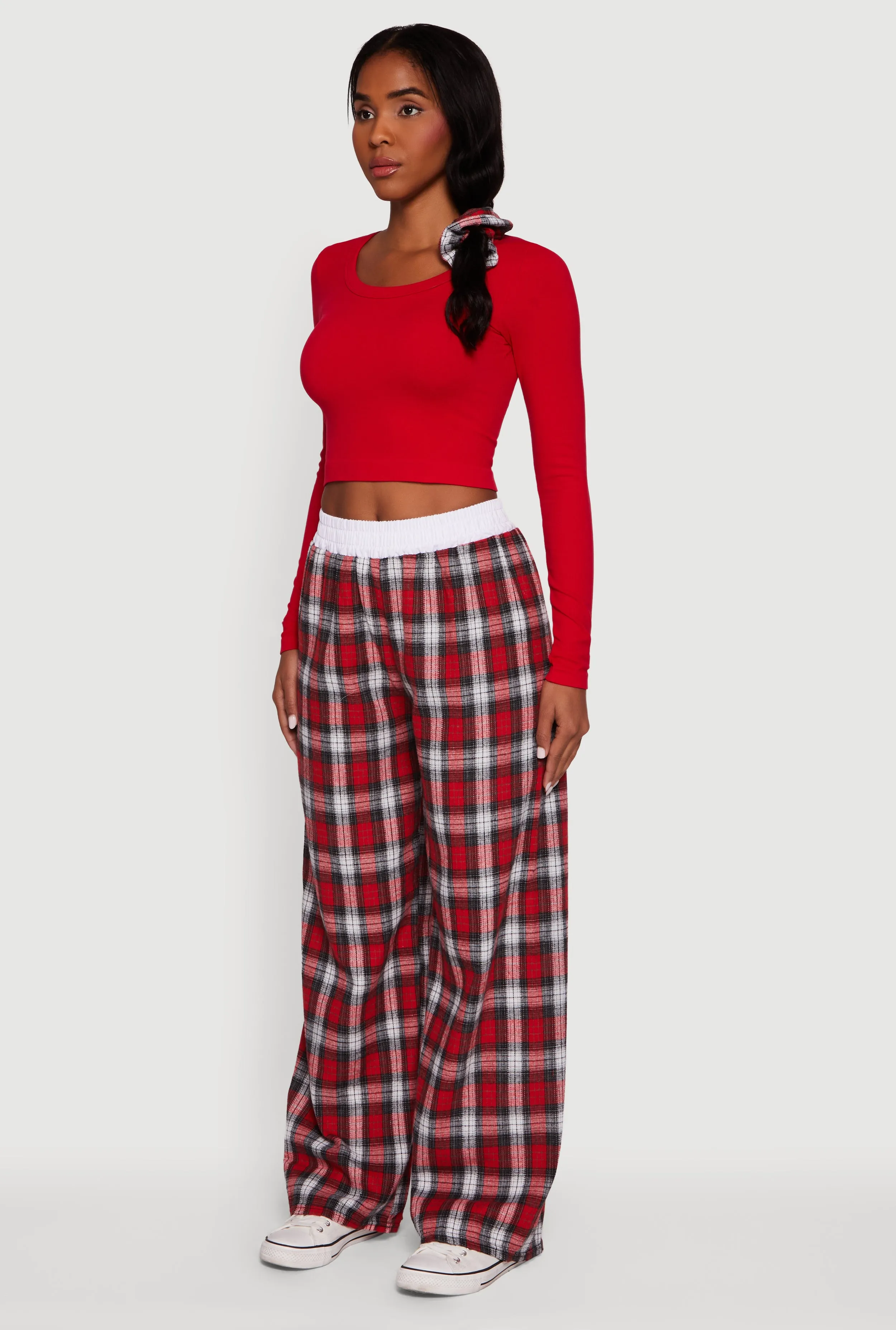 Rib Knit Long Sleeve Crop Top with Scrunchie sold by Rainbow product image thumbnail 5