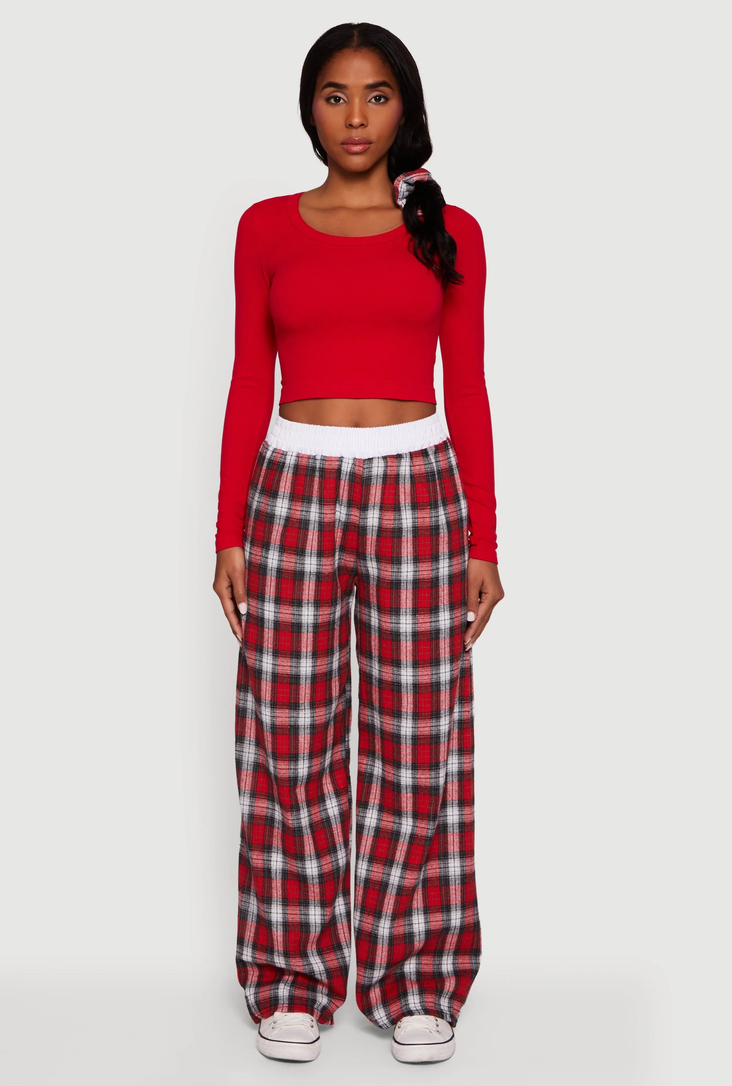 Rib Knit Long Sleeve Crop Top with Scrunchie sold by Rainbow product image thumbnail 2