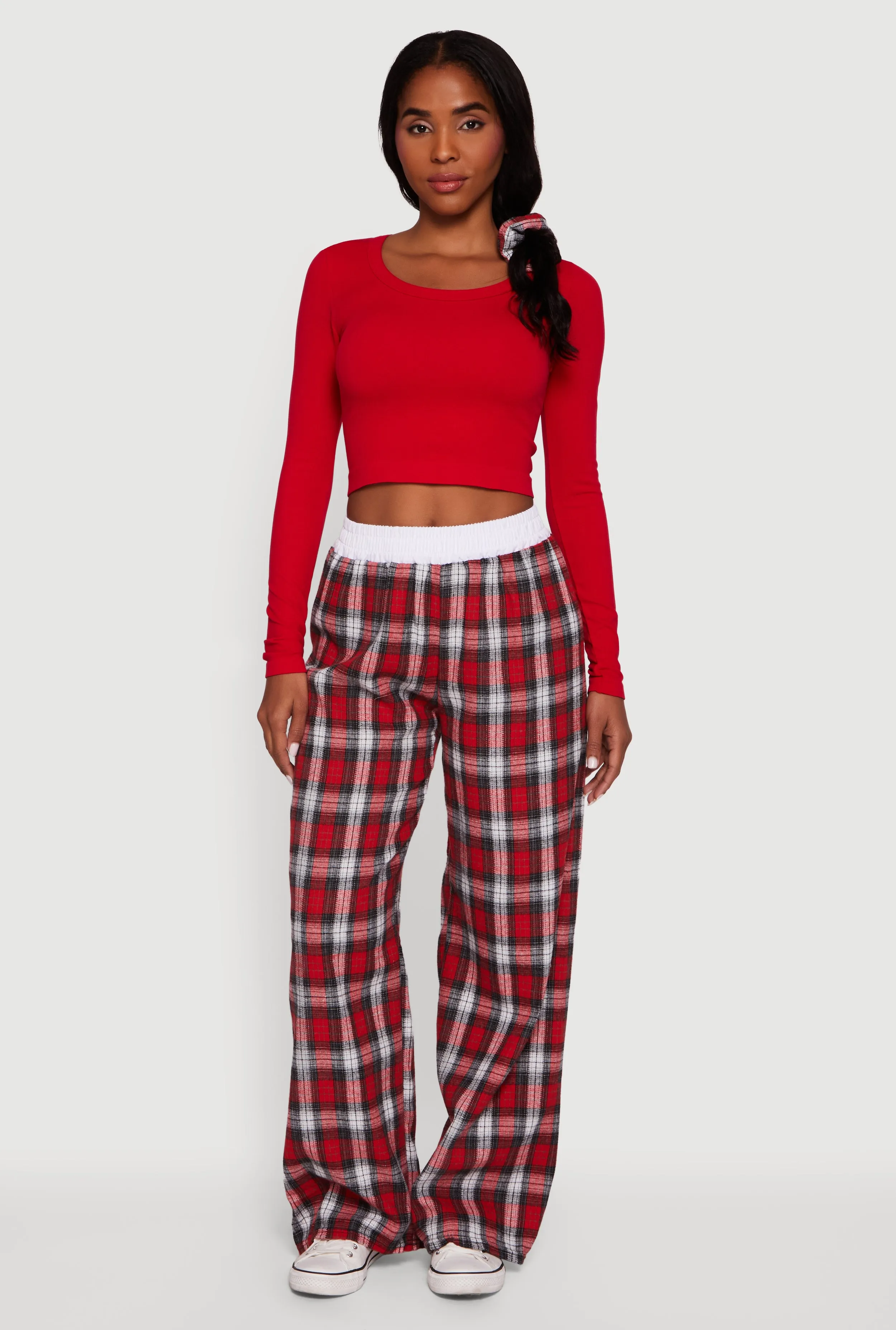 Rib Knit Long Sleeve Crop Top with Scrunchie sold by Rainbow product image thumbnail 3