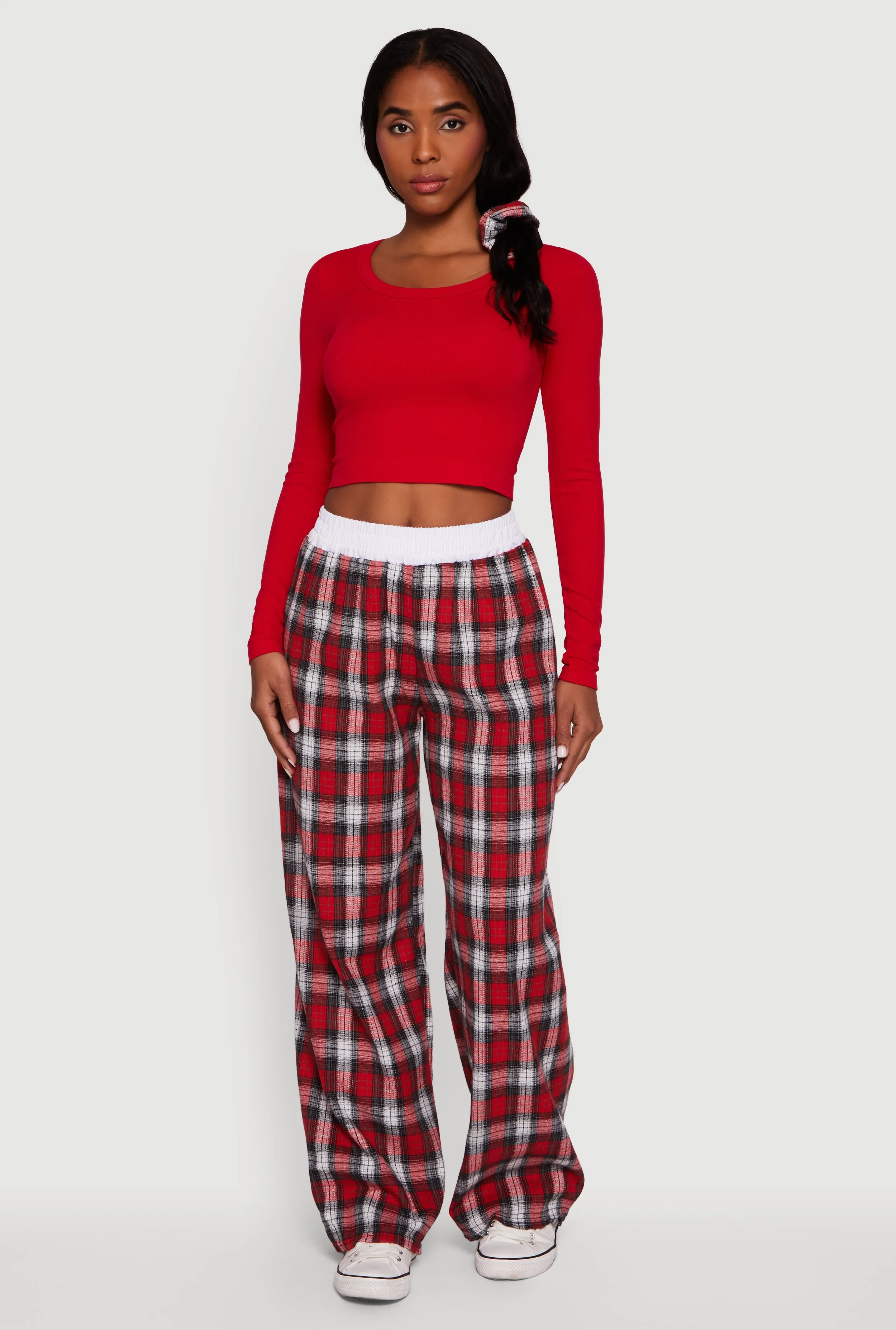 Plaid Contrast Trim High Waisted Wide Leg Pants sold by Rainbow product image thumbnail 2