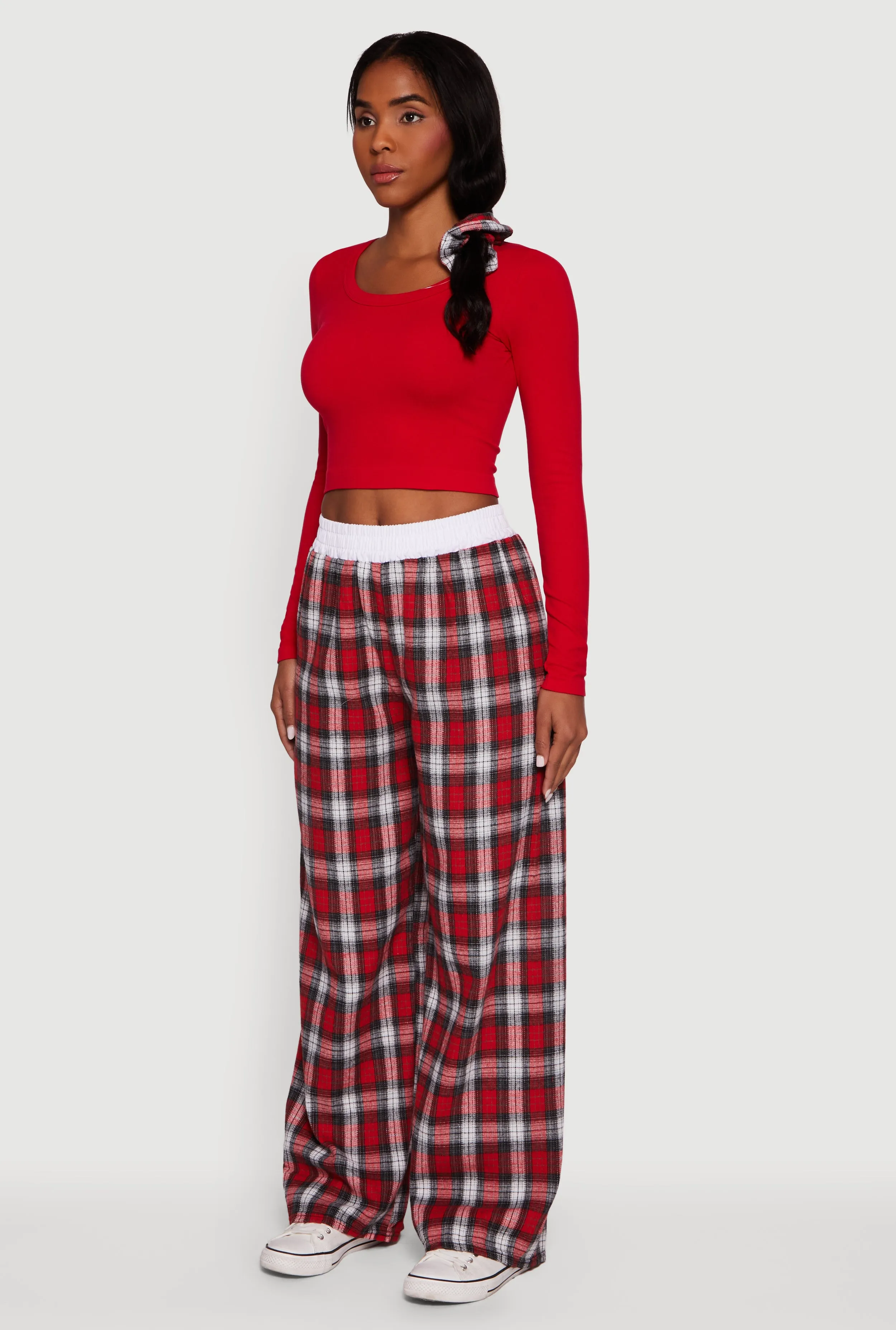 Plaid Contrast Trim High Waisted Wide Leg Pants sold by Rainbow product image thumbnail 3