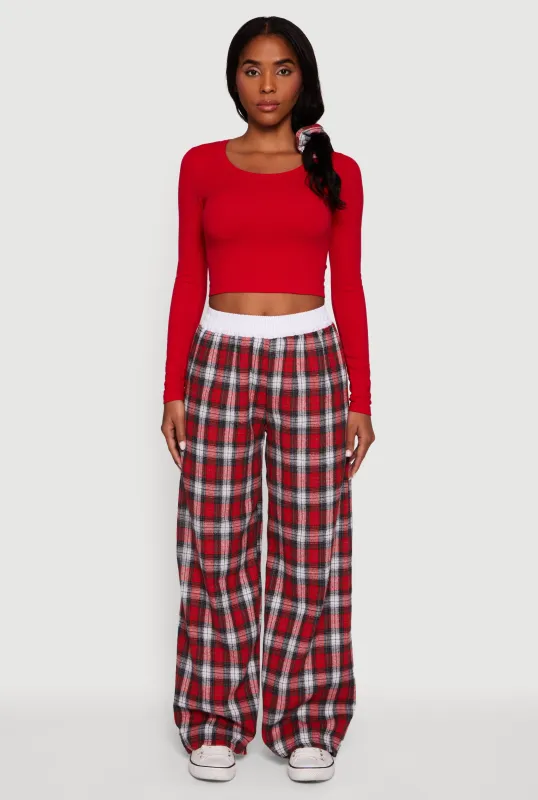 Plaid Contrast Trim High Waisted Wide Leg Pants sold by Rainbow