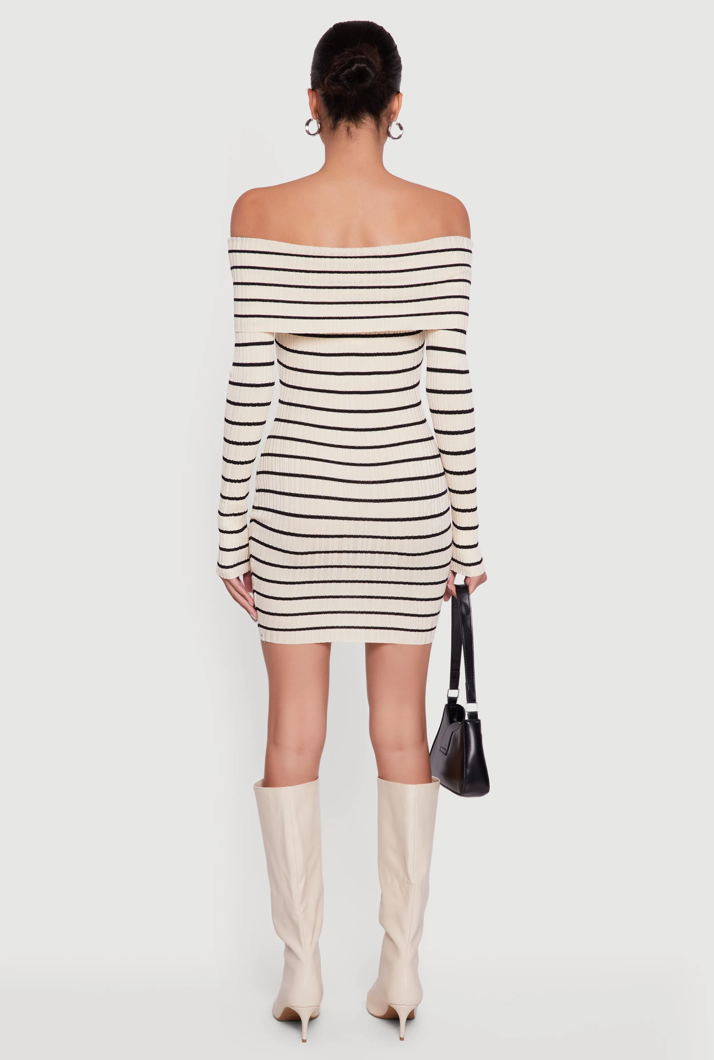 Striped Fold Over Off the Shoulder Sweater Dress sold by Rainbow product image thumbnail 5