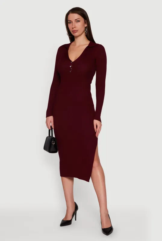 Ribbed Knit Midi Sweater Dress with Side Slit sold by Rainbow