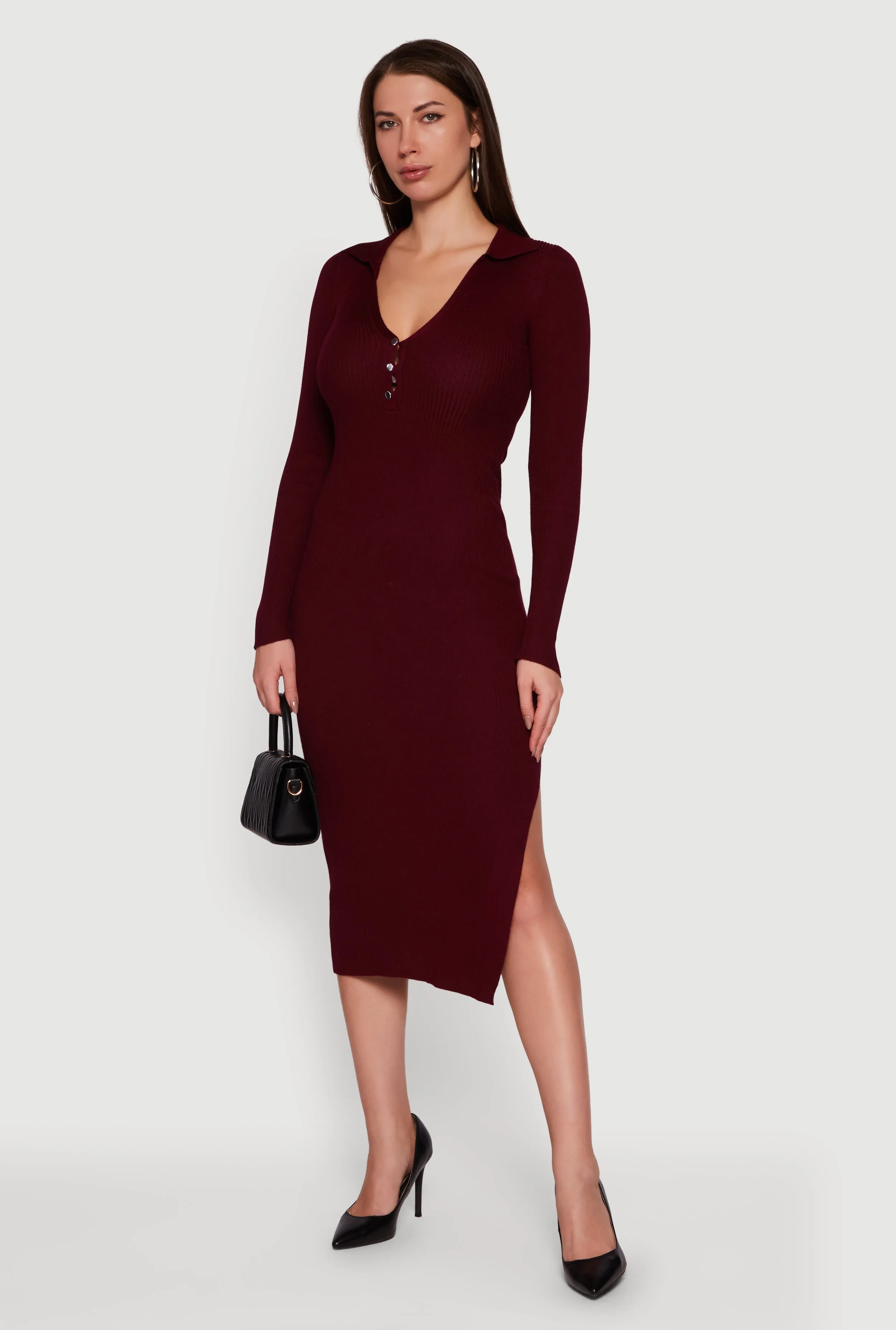 Ribbed Knit Midi Sweater Dress with Side Slit sold by Rainbow