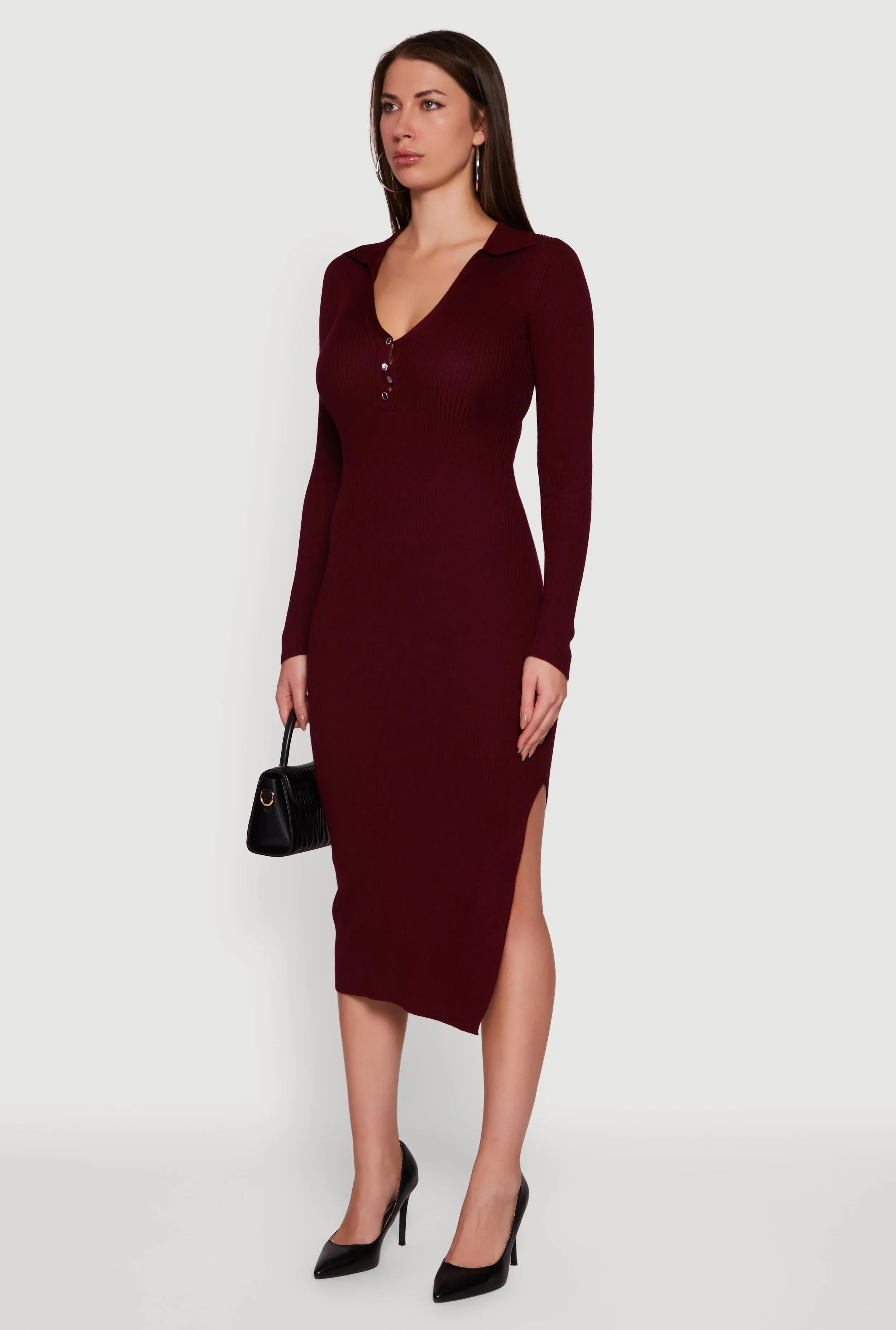Ribbed Knit Midi Sweater Dress with Side Slit sold by Rainbow product image thumbnail 3