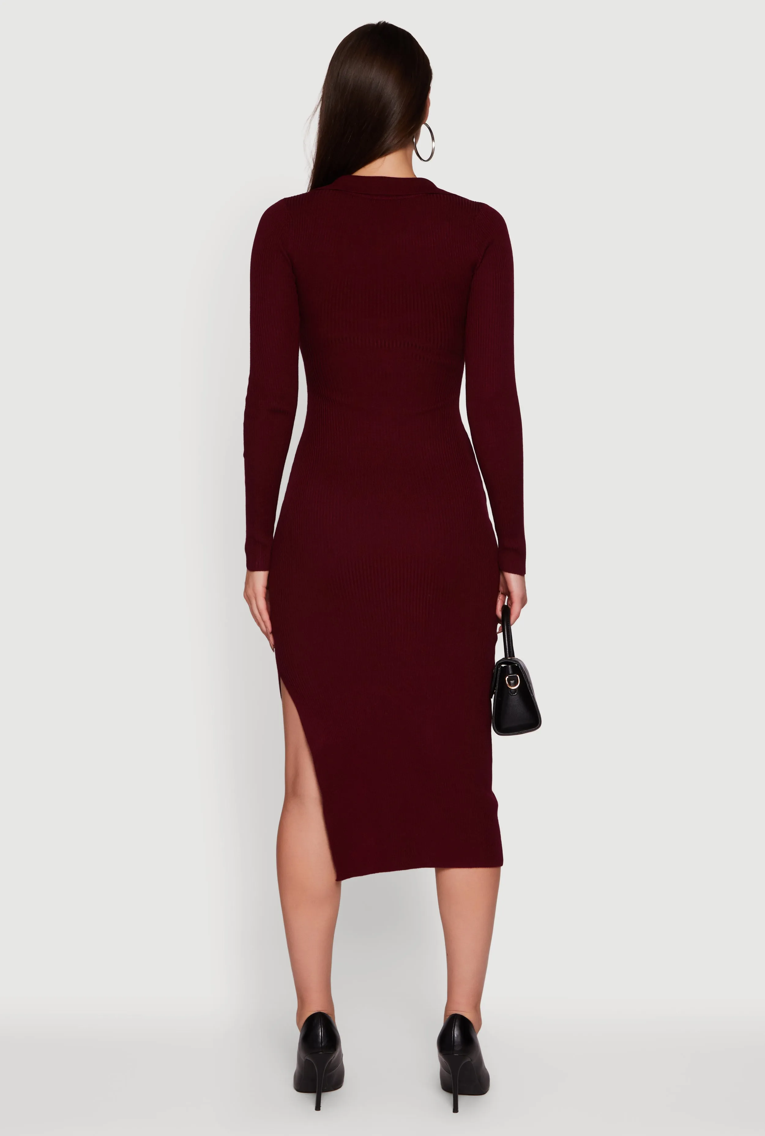 Ribbed Knit Midi Sweater Dress with Side Slit sold by Rainbow product image thumbnail 5