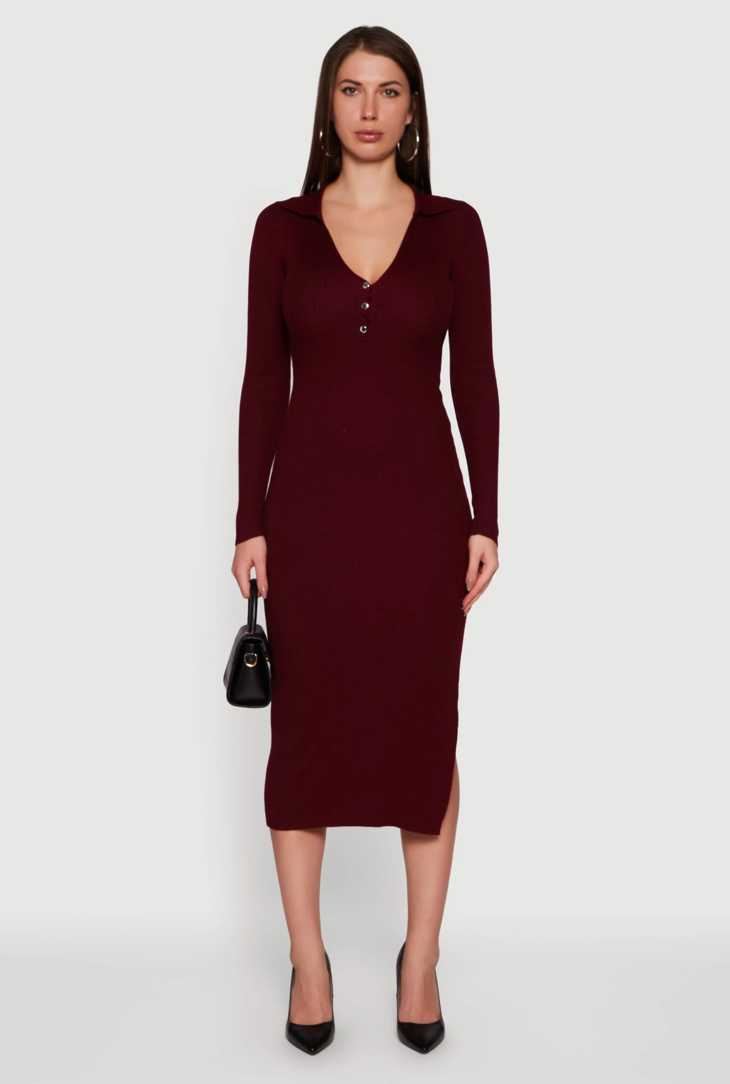 Ribbed Knit Midi Sweater Dress with Side Slit sold by Rainbow product image thumbnail 2