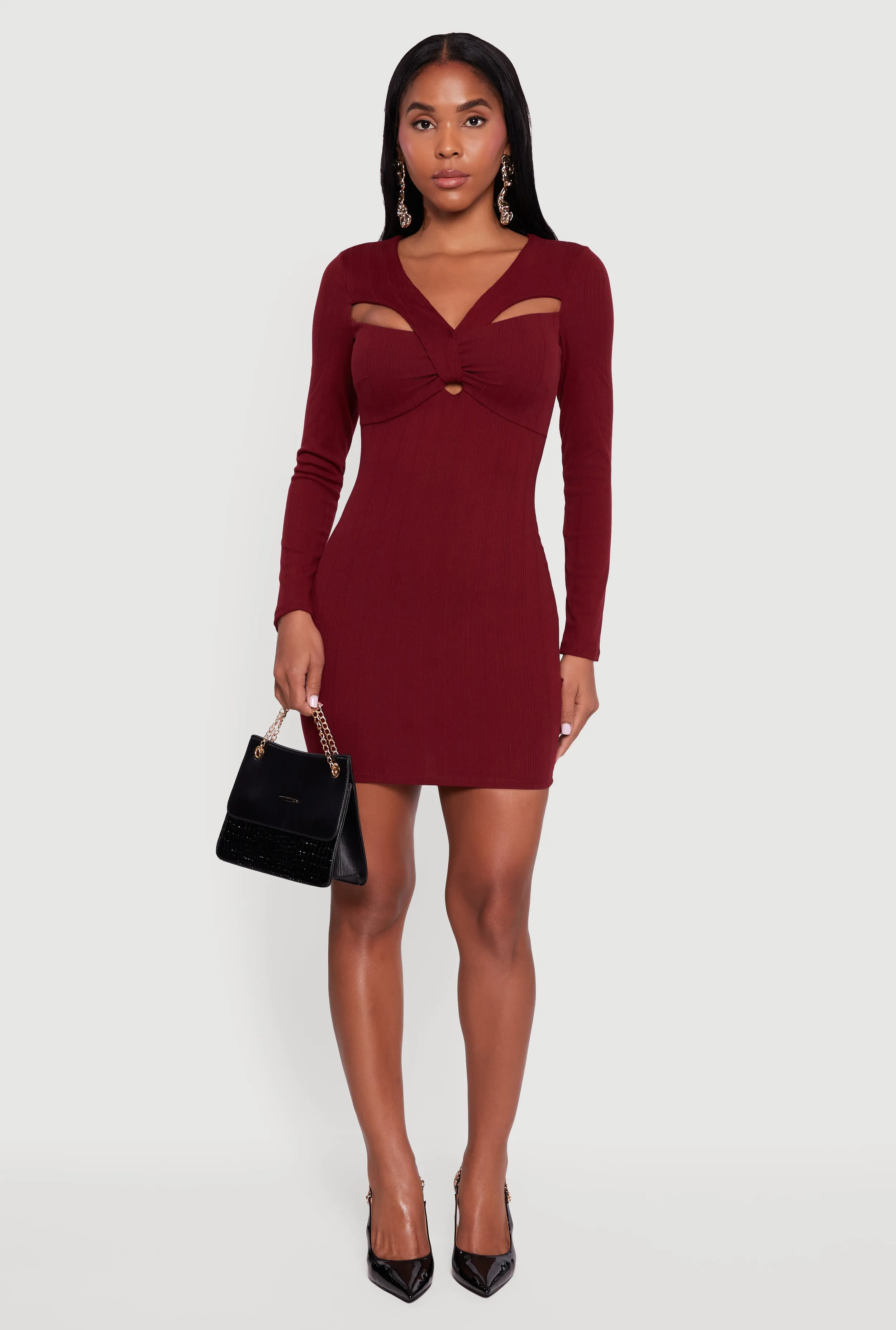 Ribbed Knit Padded Cup Twist Front Dress sold by Rainbow product image thumbnail 3