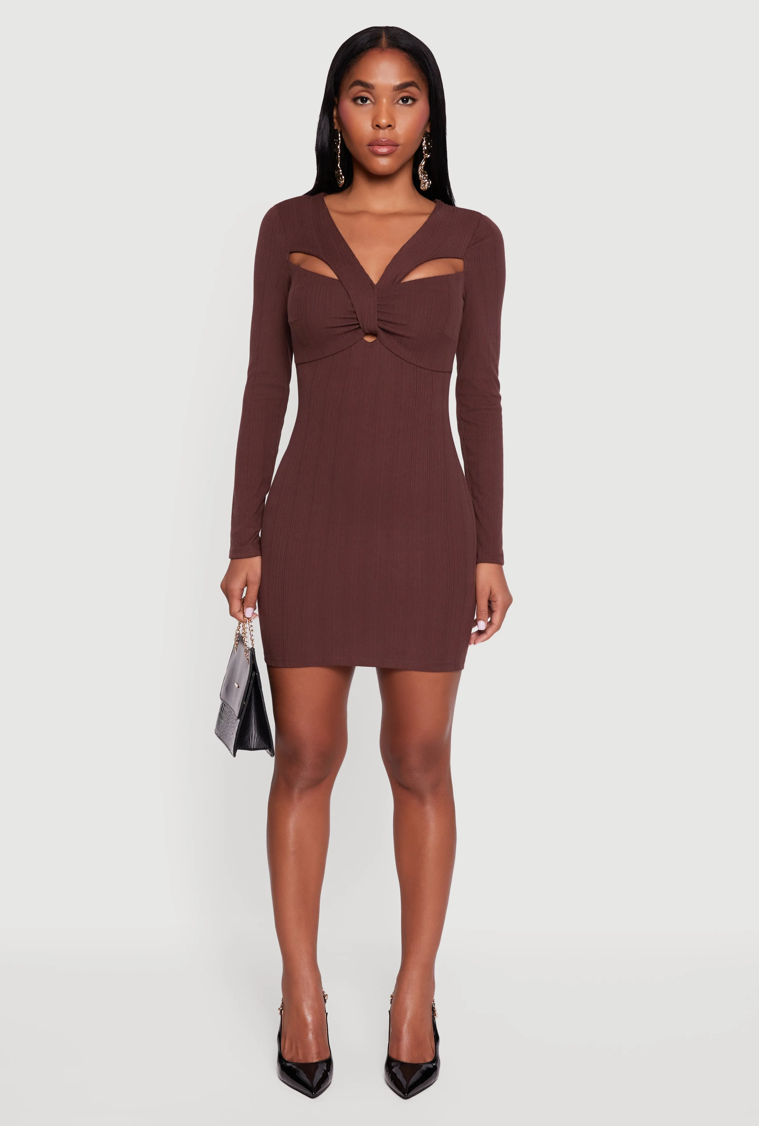 Ribbed Knit Padded Cup Twist Front Dress sold by Rainbow