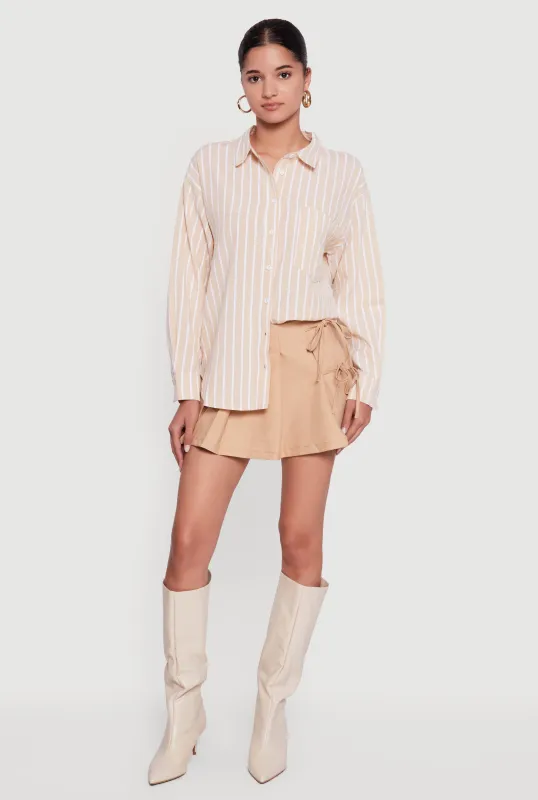 Striped Poplin Button Front Long Sleeve Shirt sold by Rainbow