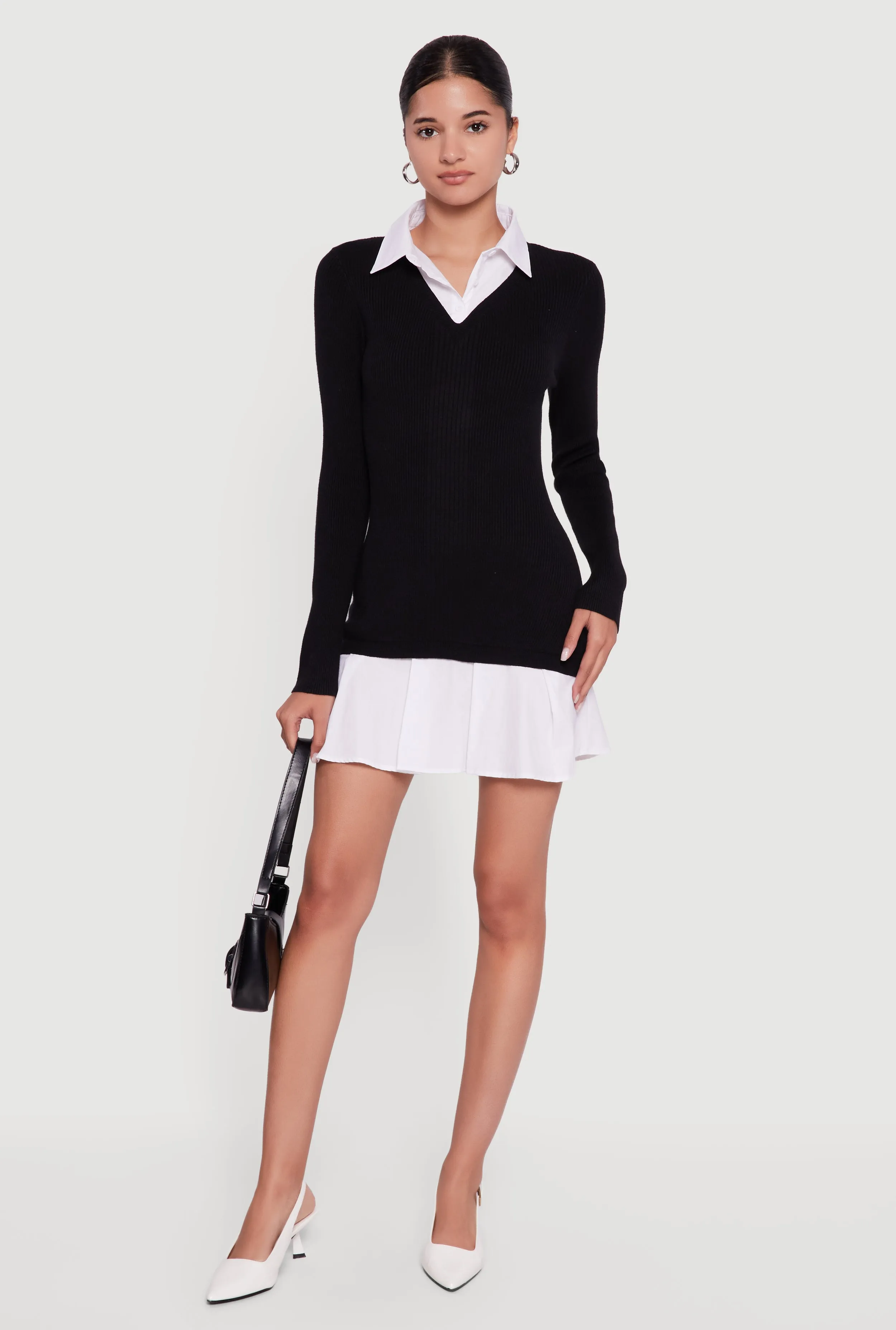 Rib Knit Layered Pleated Sweater Dress sold by Rainbow product image thumbnail 2