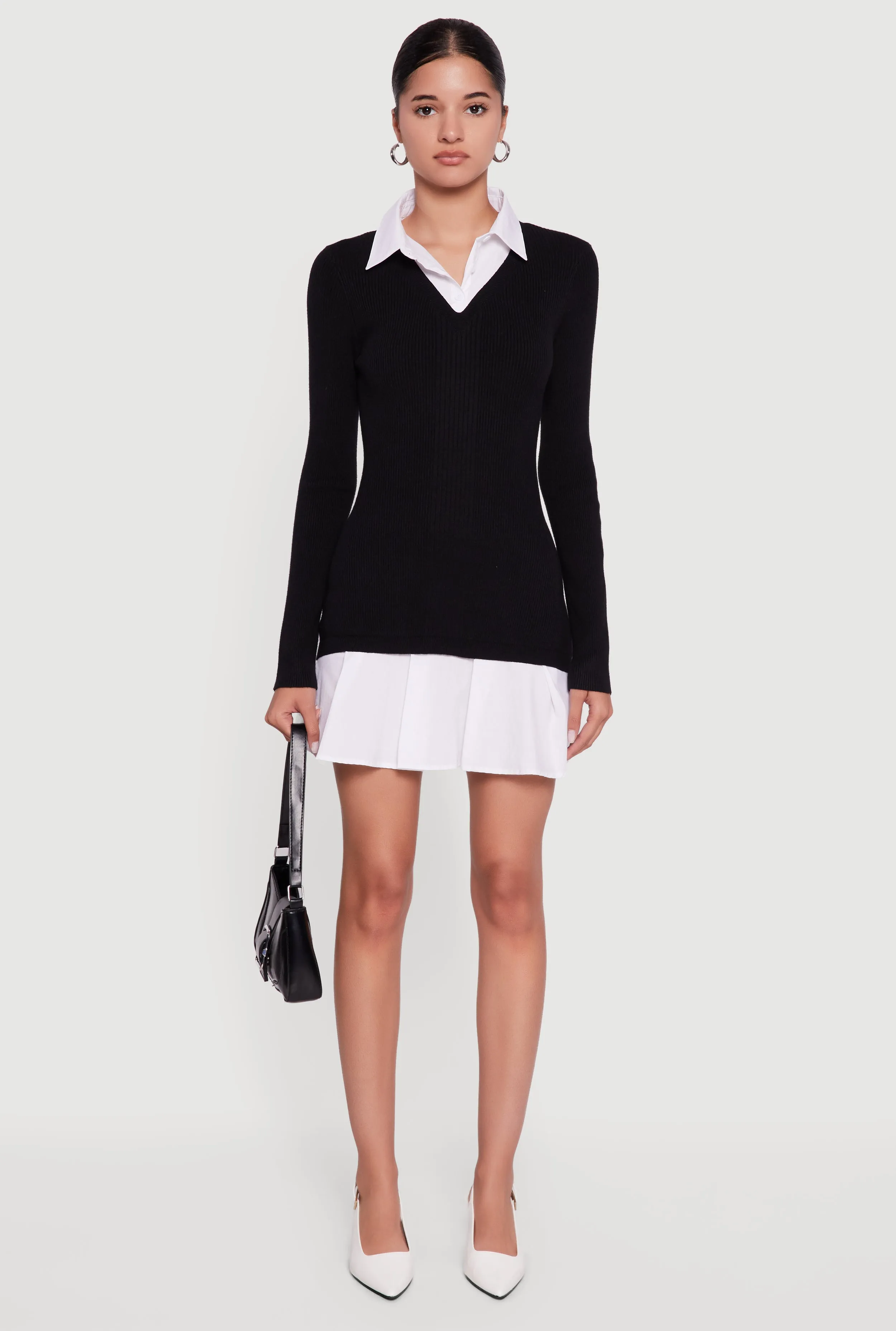 Rib Knit Layered Pleated Sweater Dress sold by Rainbow product image thumbnail 2