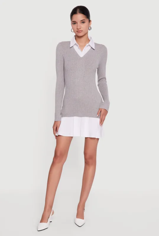 Rib Knit Layered Pleated Sweater Dress sold by Rainbow